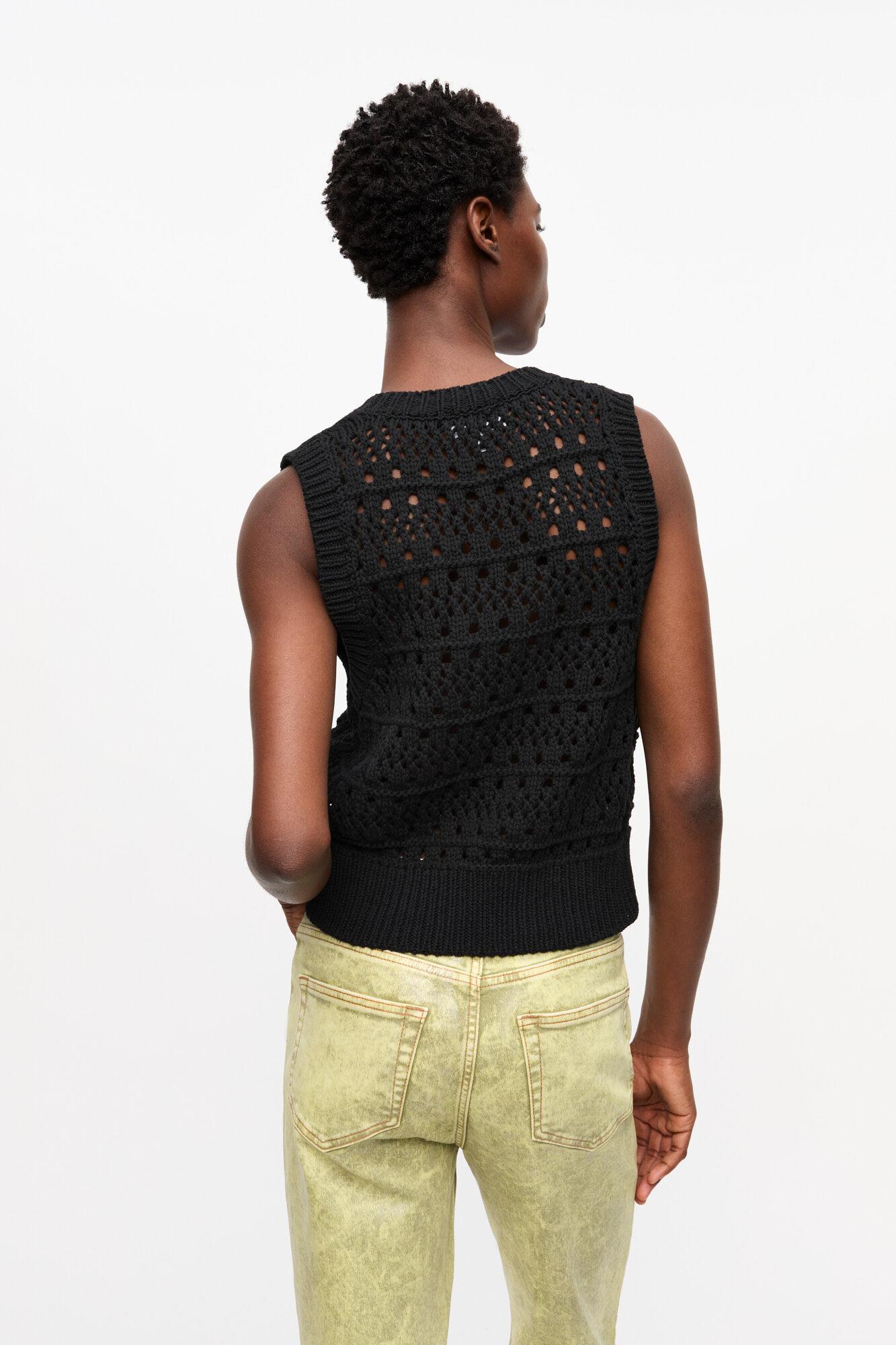 Black Crochet Tie String Vest Product Image