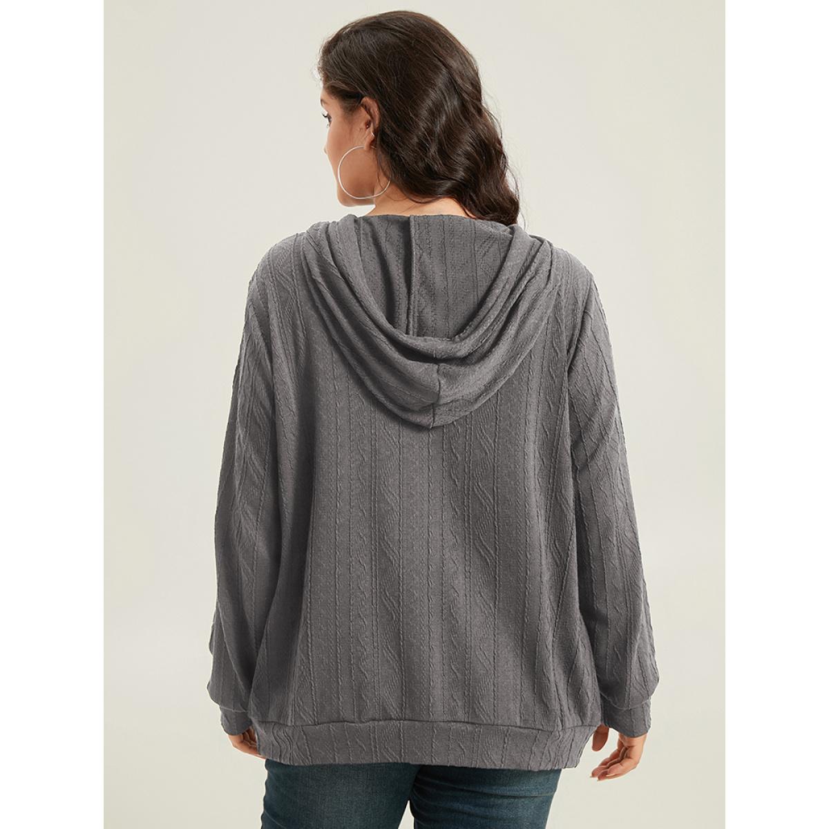 Plus Size Plain Textured Hooded Drawstring Sweatshirt Women Mauve Casual Elastic cuffs Hooded Everyday Sweatshirts BloomChic 12/L Product Image