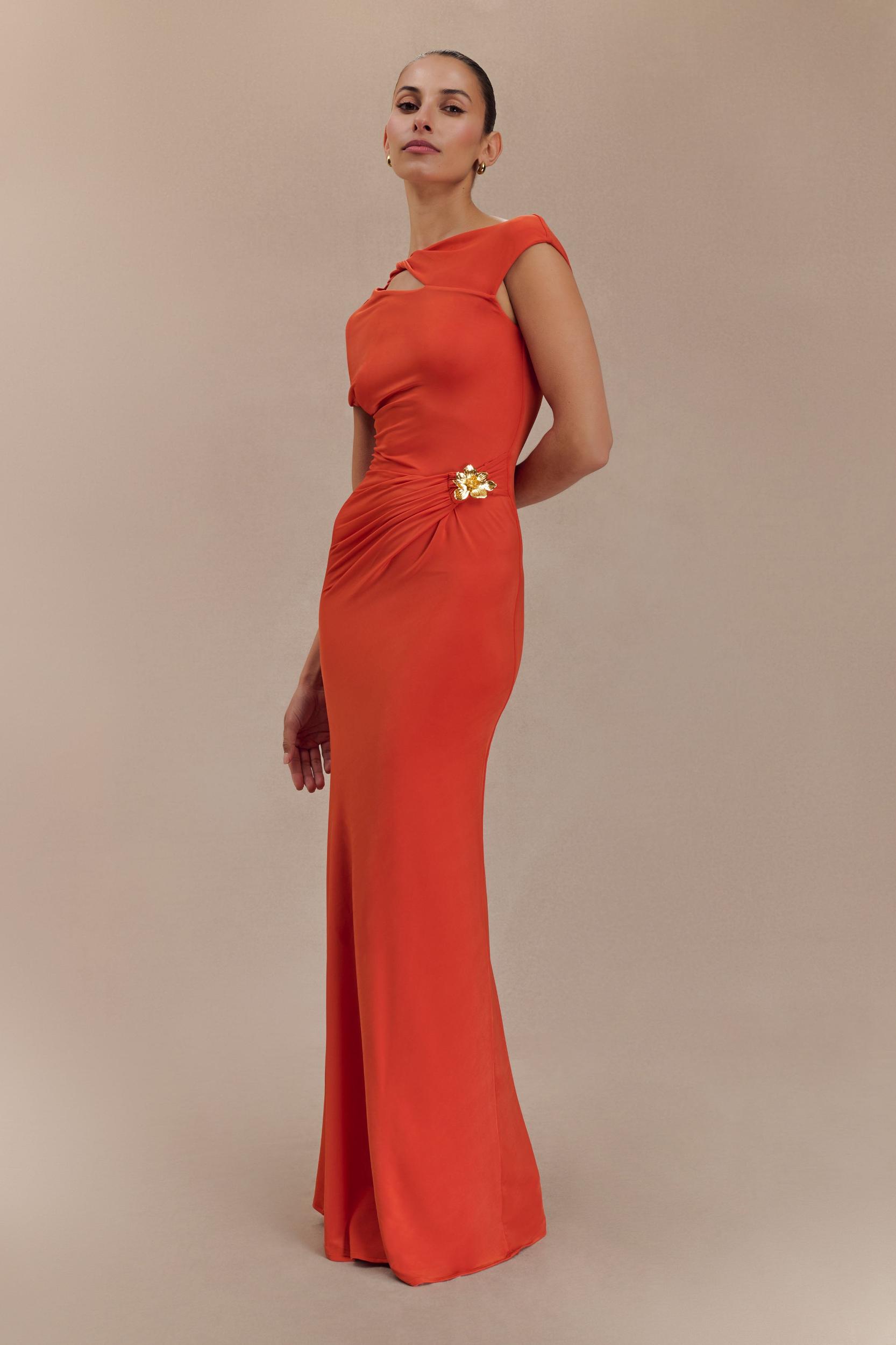 Kaida Slinky Maxi Dress With Hardware - Burnt Orange Product Image