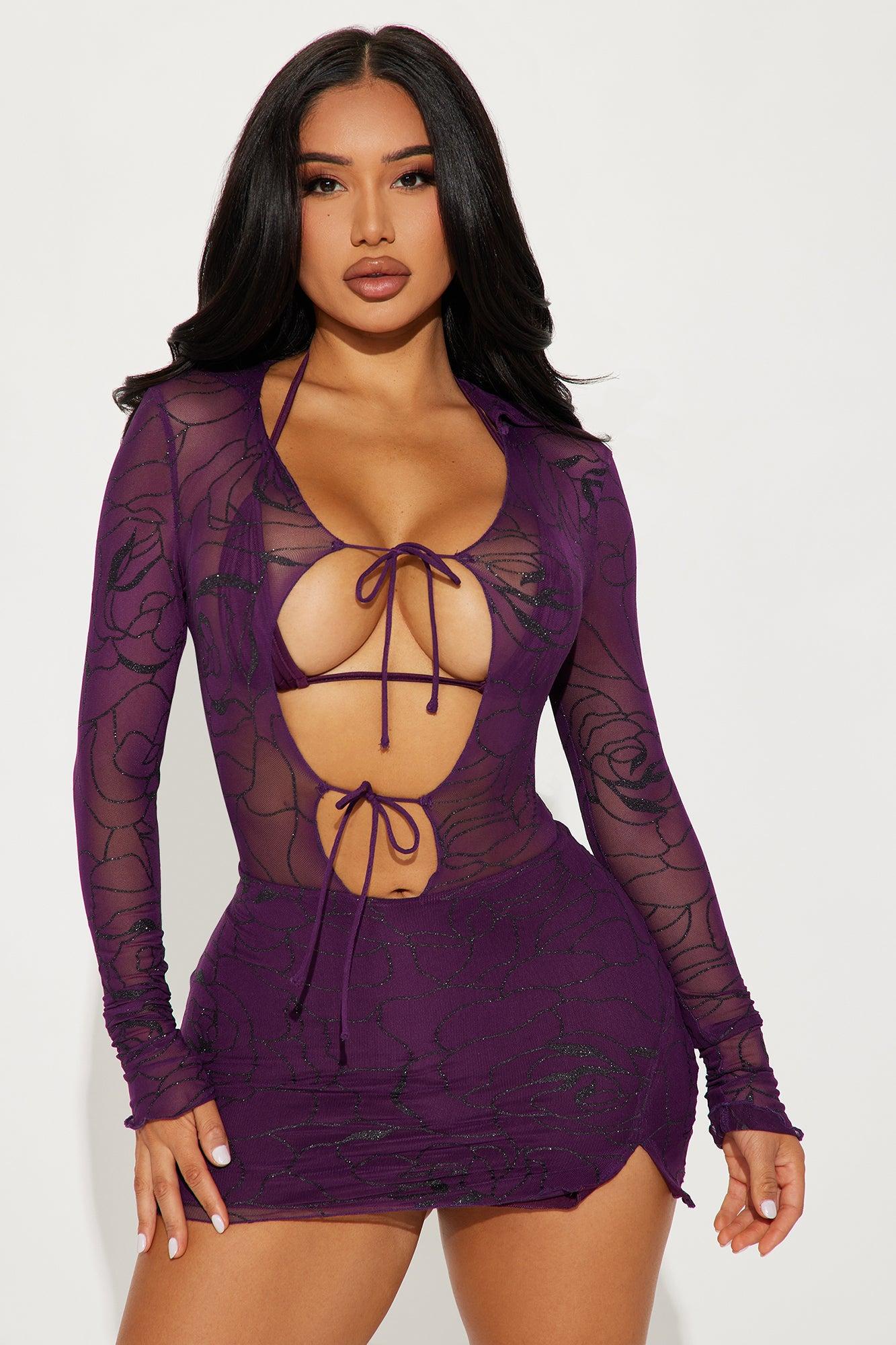 Devyn Mesh Mini Dress - Purple Product Image