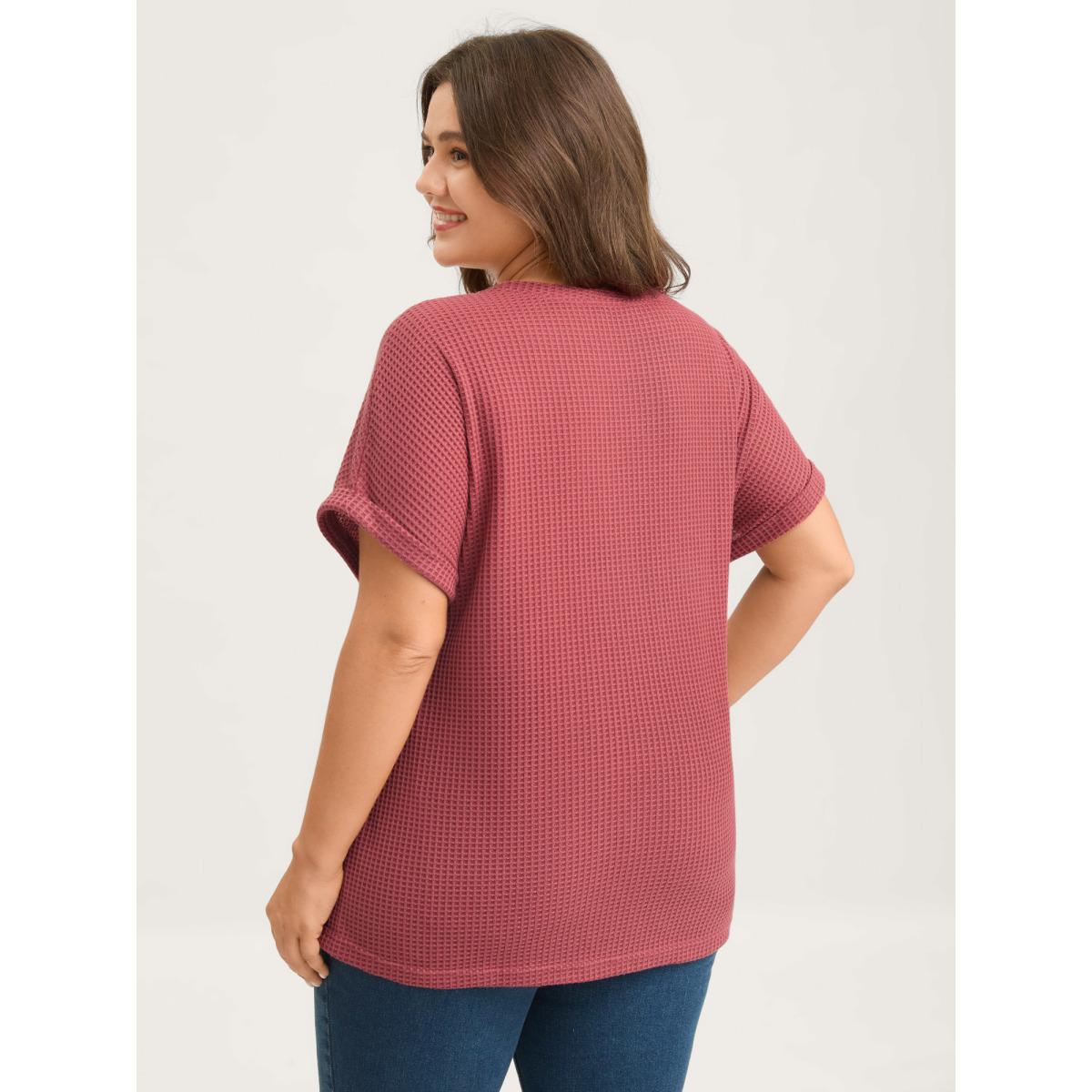 Plus Size Waffle Seamed Front Solid T-Shirt Rust Women Leisure Round Neck Casual T-shirts BloomChic 22-24/3X Product Image