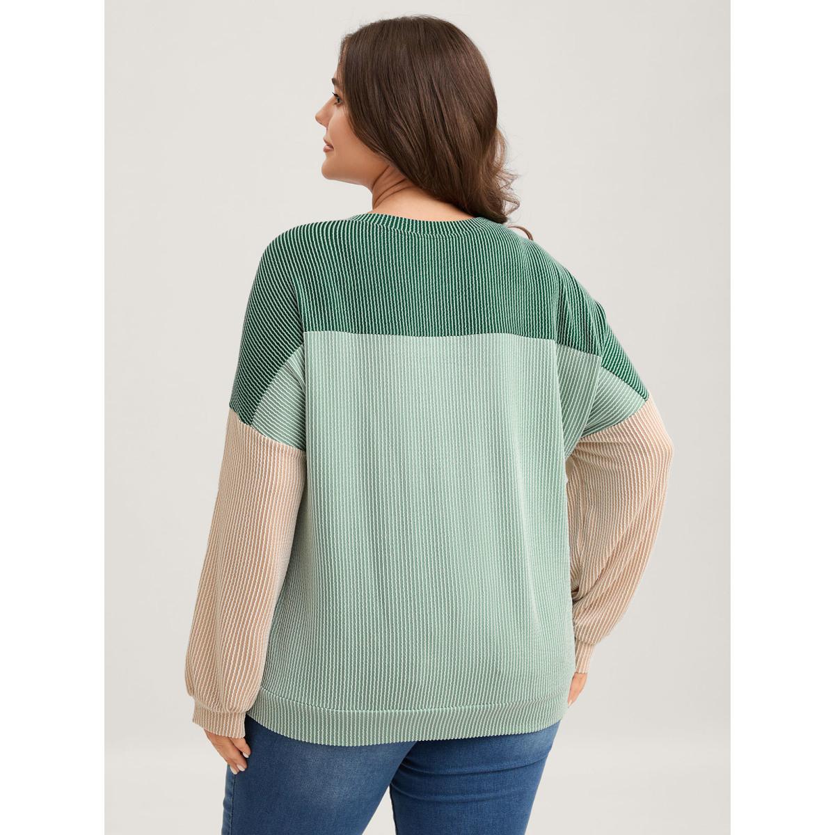 Plus Size Color Block Textured Drop Shoulder Sweatshirt Women Mint Leisure Round Neck Casual Sweatshirts BloomChic 30/6X Product Image