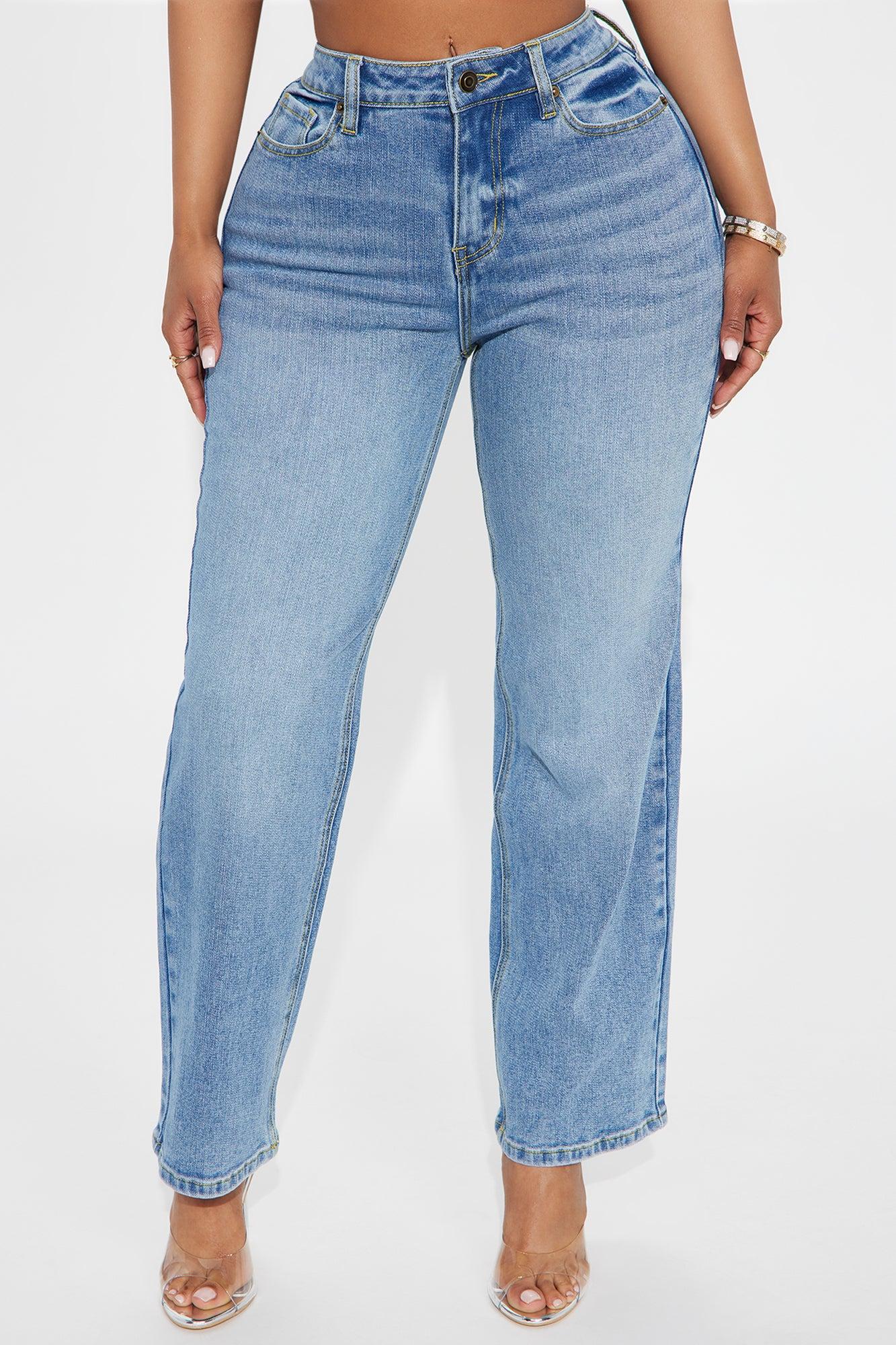 Petite Be Authentic Slouchy Stretch Straight Leg Jeans - Medium Blue Wash Product Image