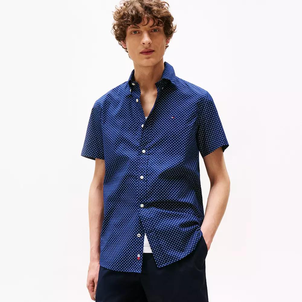 Men's Tommy Hilfiger Short Sleeve Printed Shirt, Size: Small, Blue Product Image