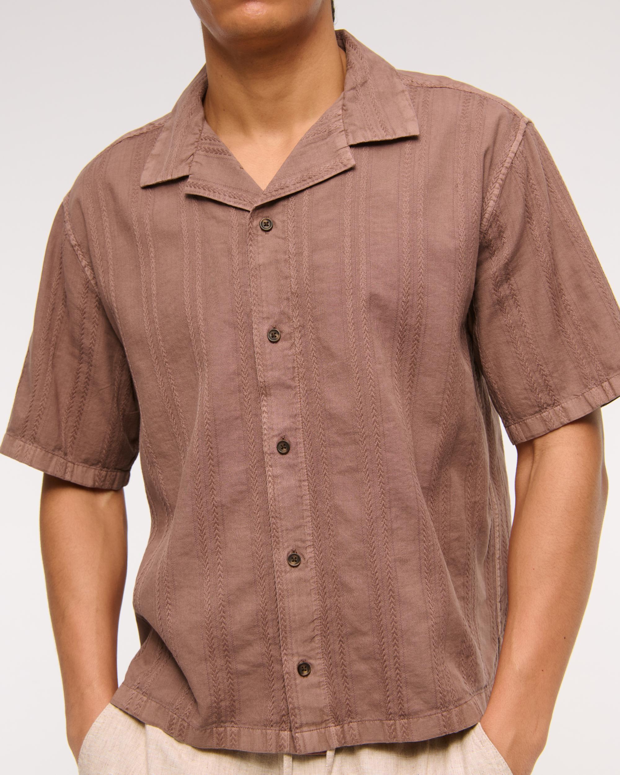 Camp Collar Braided Button-Up Shirt Product Image