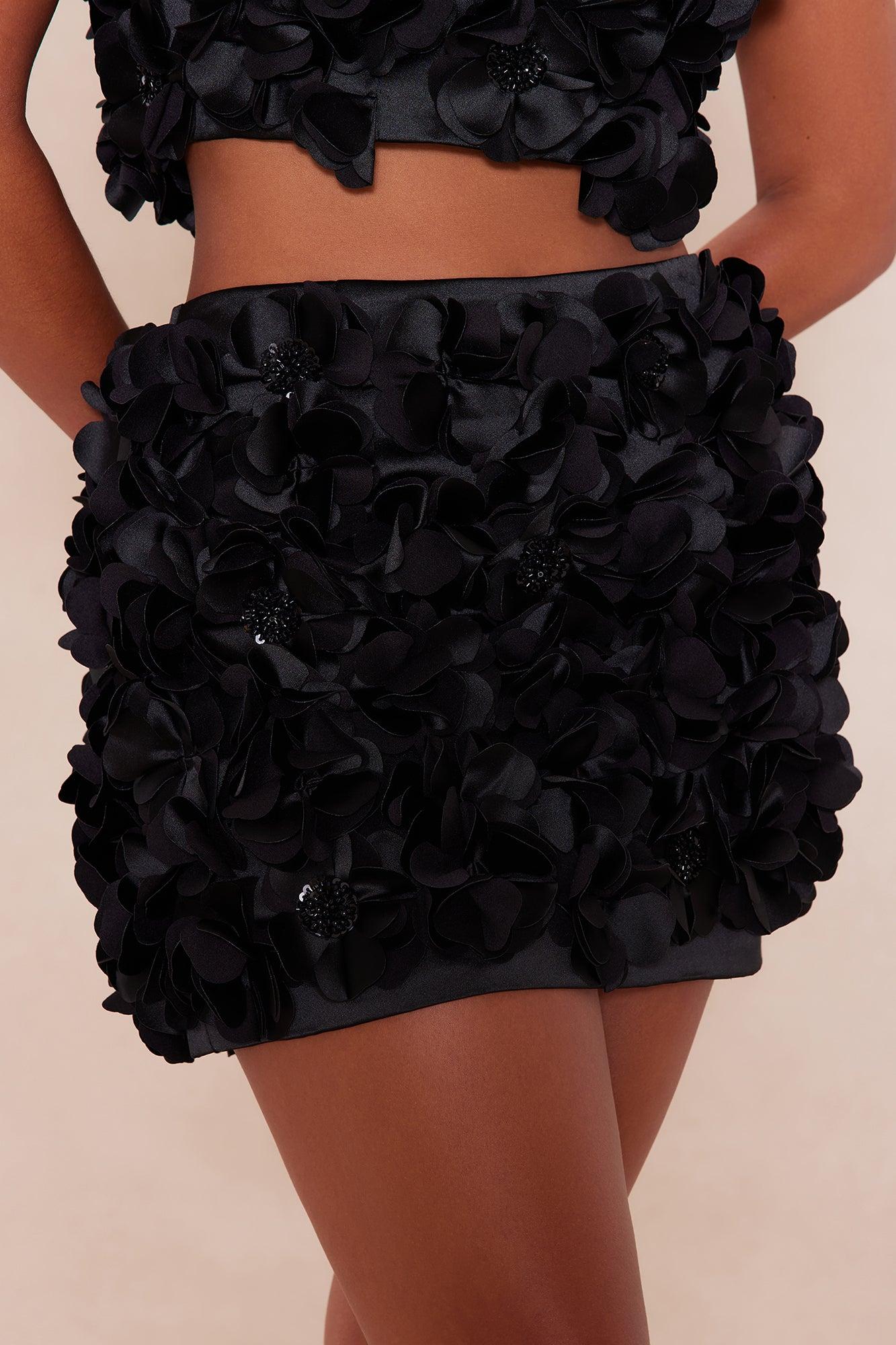 Myla Floral Applique Mini Skirt - Black Product Image