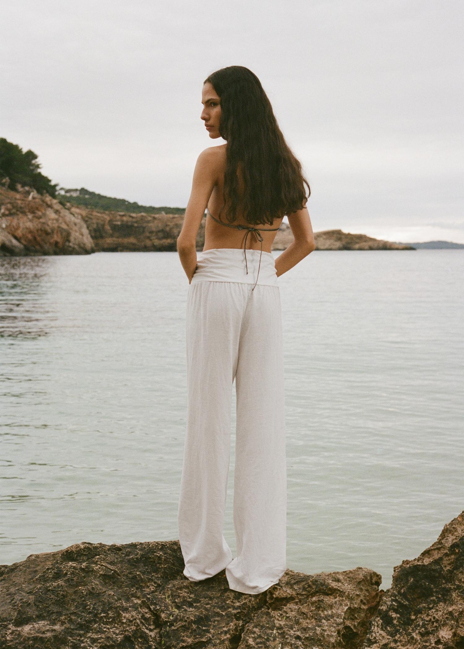 Linen pants with draped waist - Women | MANGO USA Product Image