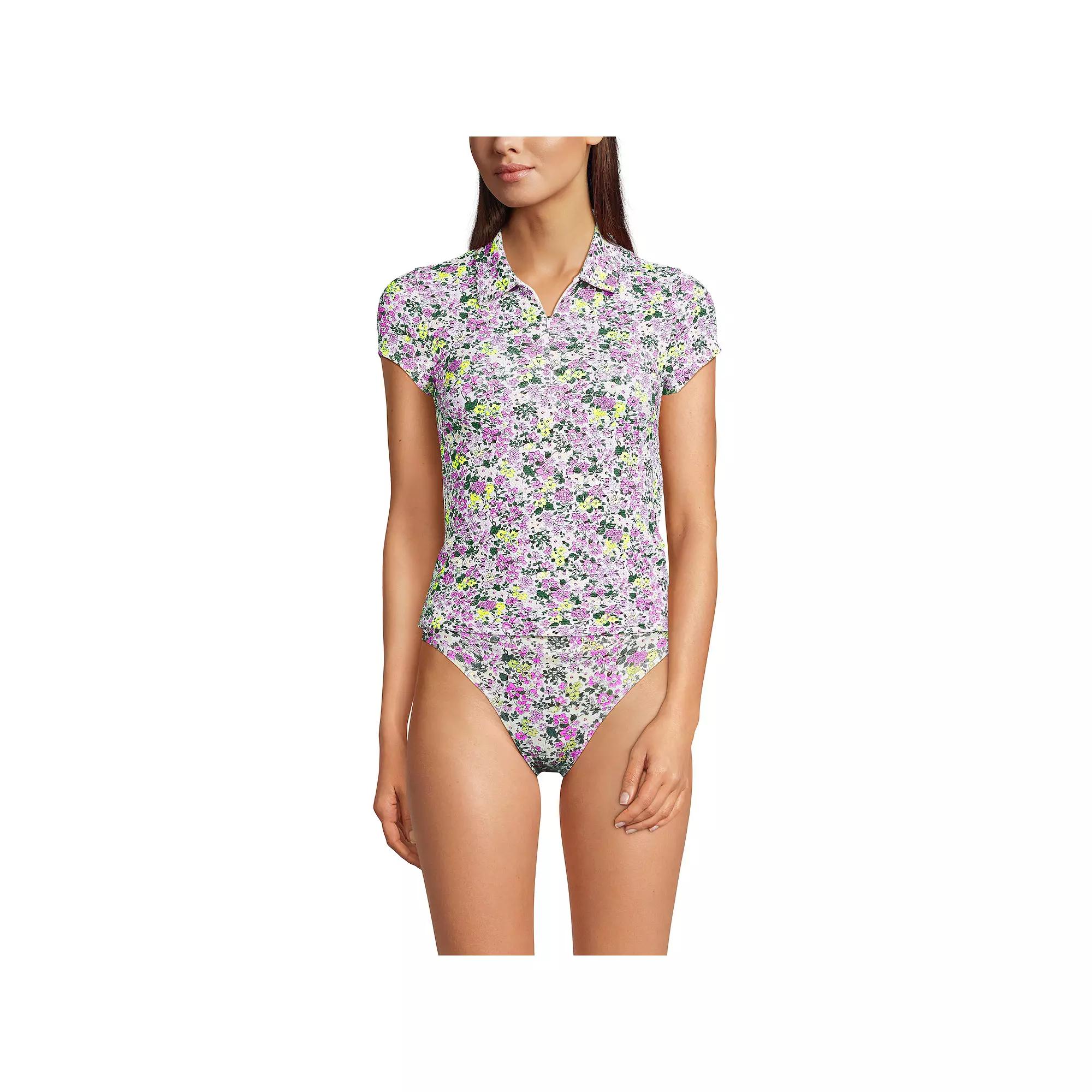 Women's Lands' End Short Sleeve Pique Johnny Collar UPF 50 Rashguard,  Product Image