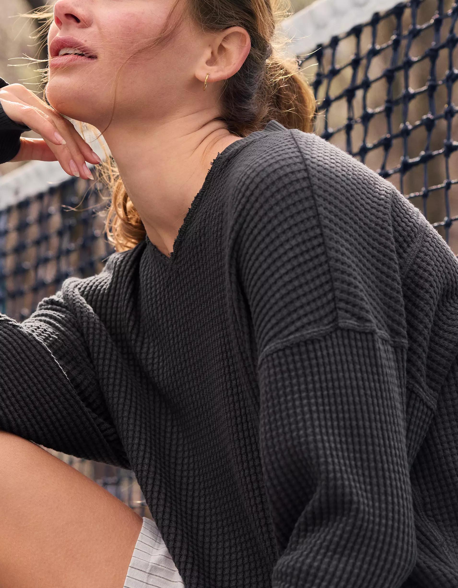 OFFLINE By Aerie Wow! Waffle Notch Neck Long Sleeve T-Shirt Product Image