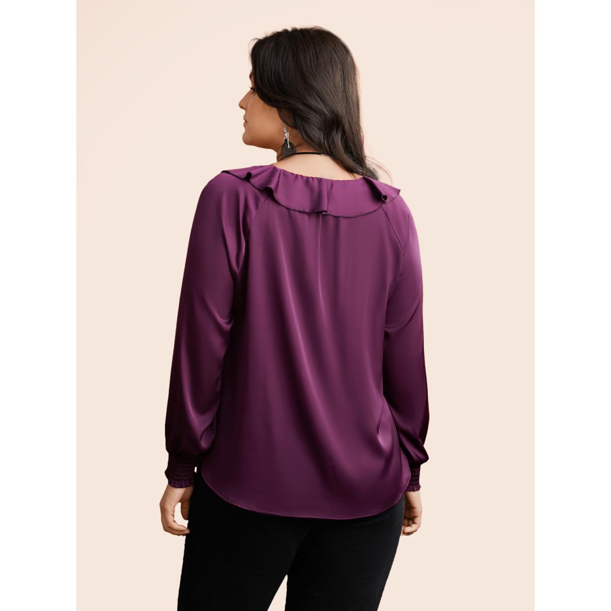 Plus Size Deeppurplered Regal Lotus Neckline Cuff Sleeves Blouse Women Elegant Long Sleeve Notched collar Everyday Blouses BloomChic 10/M Product Image