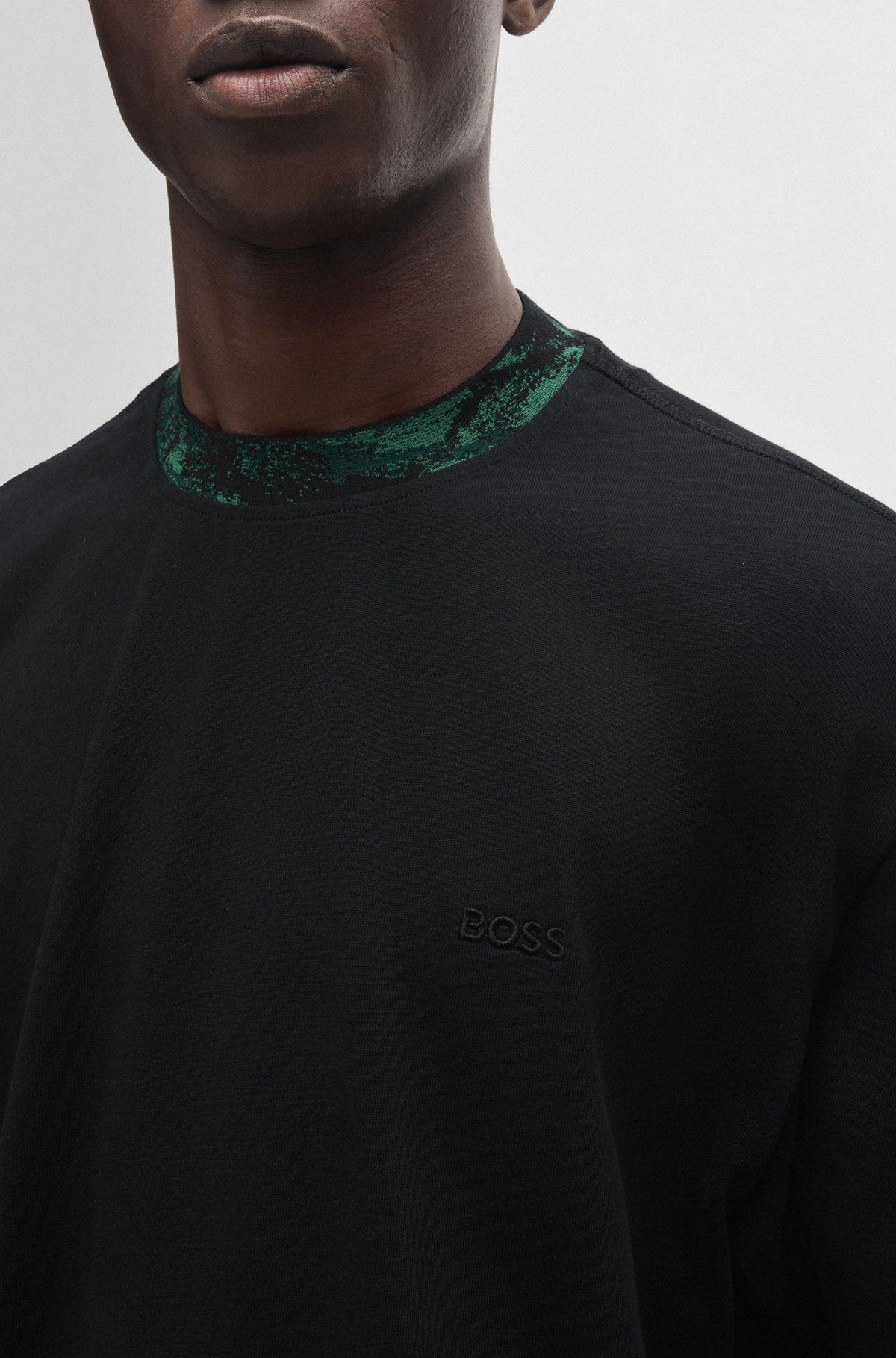 Cotton-jersey T-shirt with jungle-artwork collar Product Image