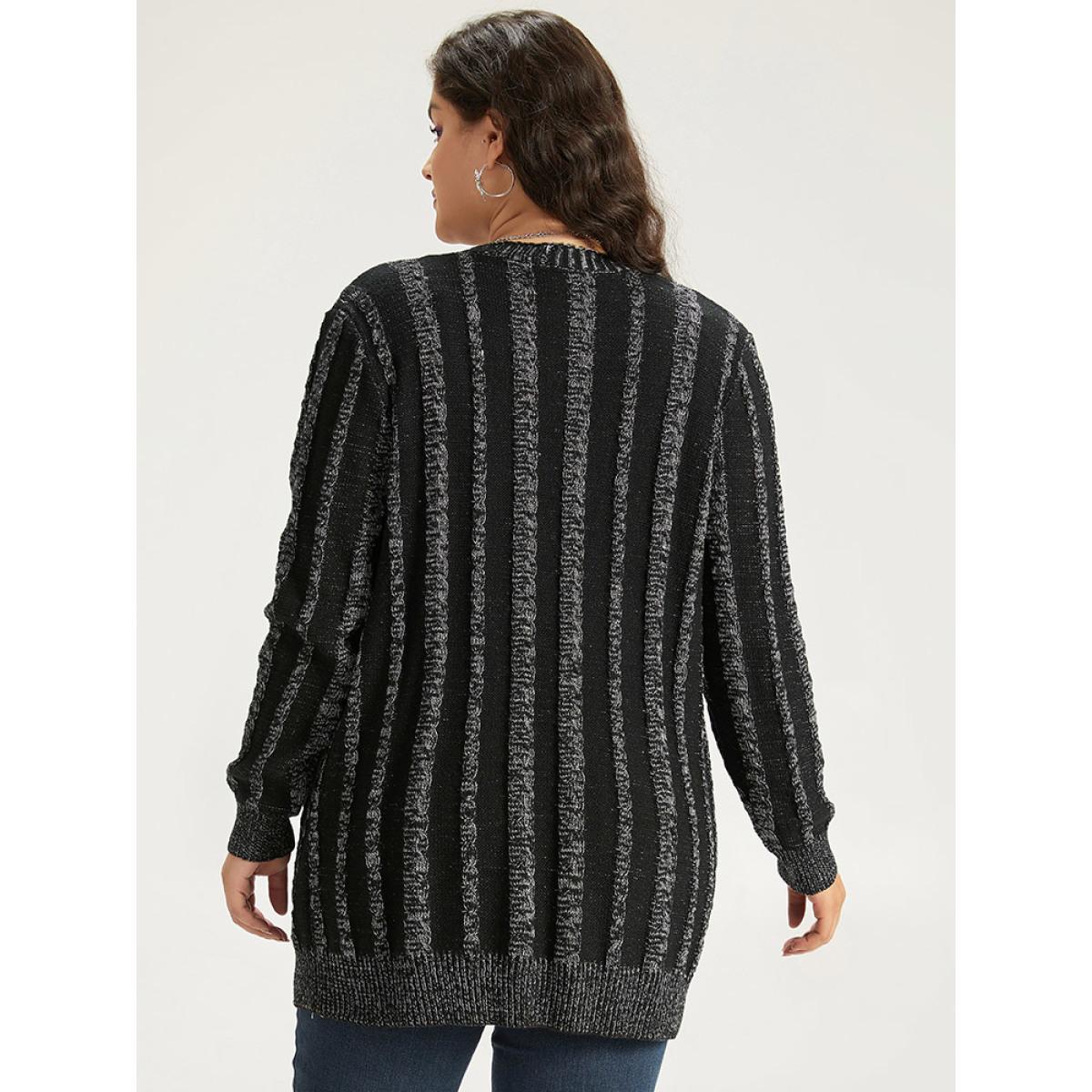 Plus Size Halloween Striped Patched Pocket Button Up Cardigan Black Women Casual Loose Long Sleeve Festival-Halloween Cardigans BloomChic 12/L Product Image