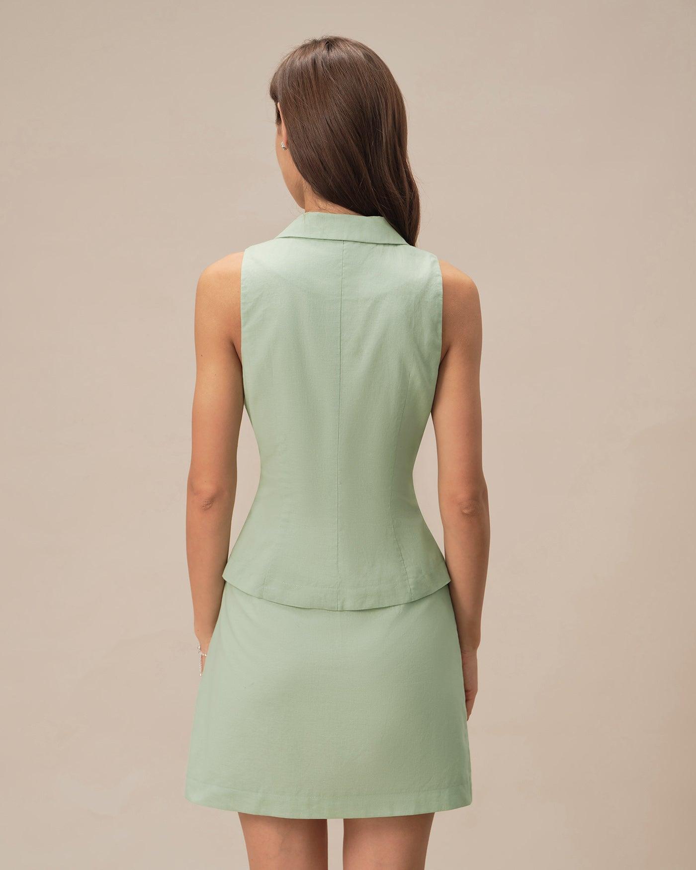 Green Solid A-Line Mini Skirt Product Image