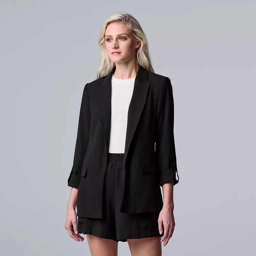 Petite Simply Vera Vera Wang Roll-Tab Easy Blazer, Women's, Size: Small Petite, Dull Black Product Image