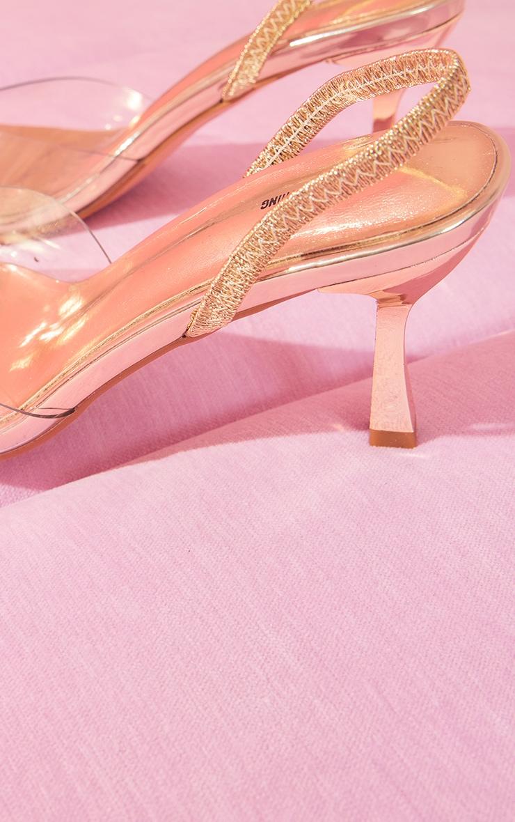 Gold Metallic Square Toe Clear Strap Low Heeled Sandals Product Image