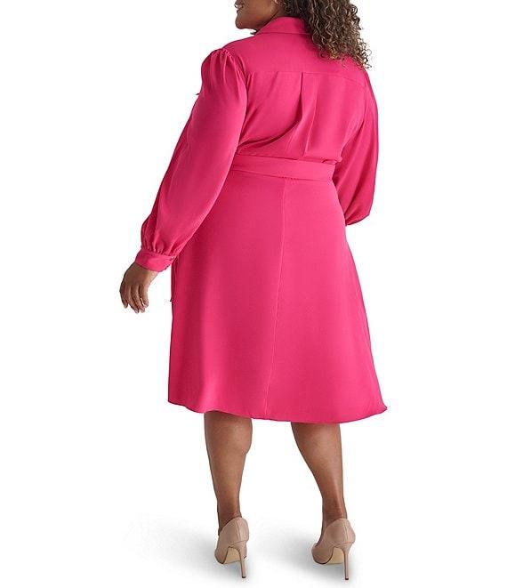 DKNY by Donna Karan Plus Size Collared V-Neck Long Sleeve Tie Waist Shirtdress Product Image