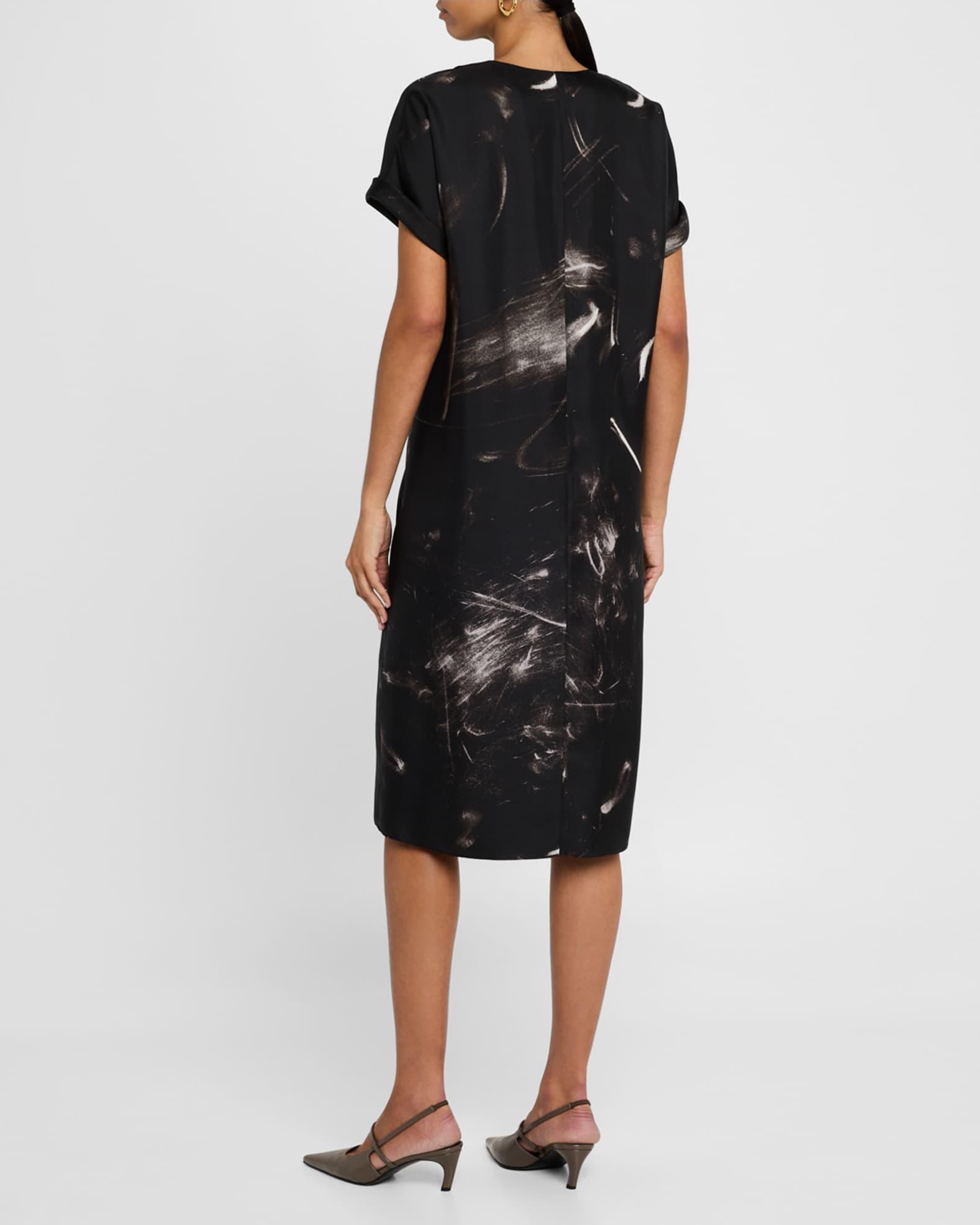 Cuffed Short-Sleeve Silk Dress Product Image