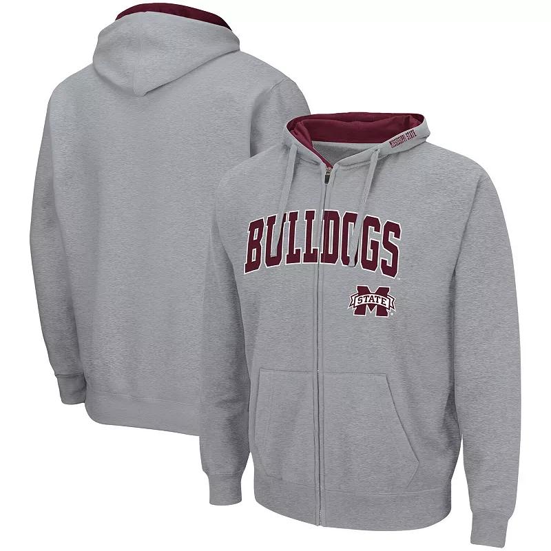 Men's Colosseum Heathered Gray Mississippi State Bulldogs Arch & Logo 3.0 Full-Zip Hoodie,  Product Image