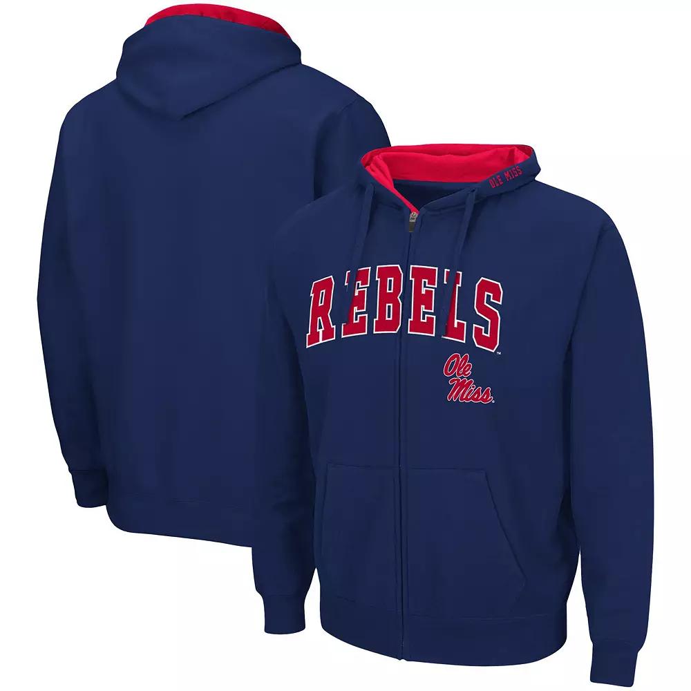 Men's Colosseum Navy Ole Miss Rebels Arch & Logo 3.0 Full-Zip Hoodie,  Product Image