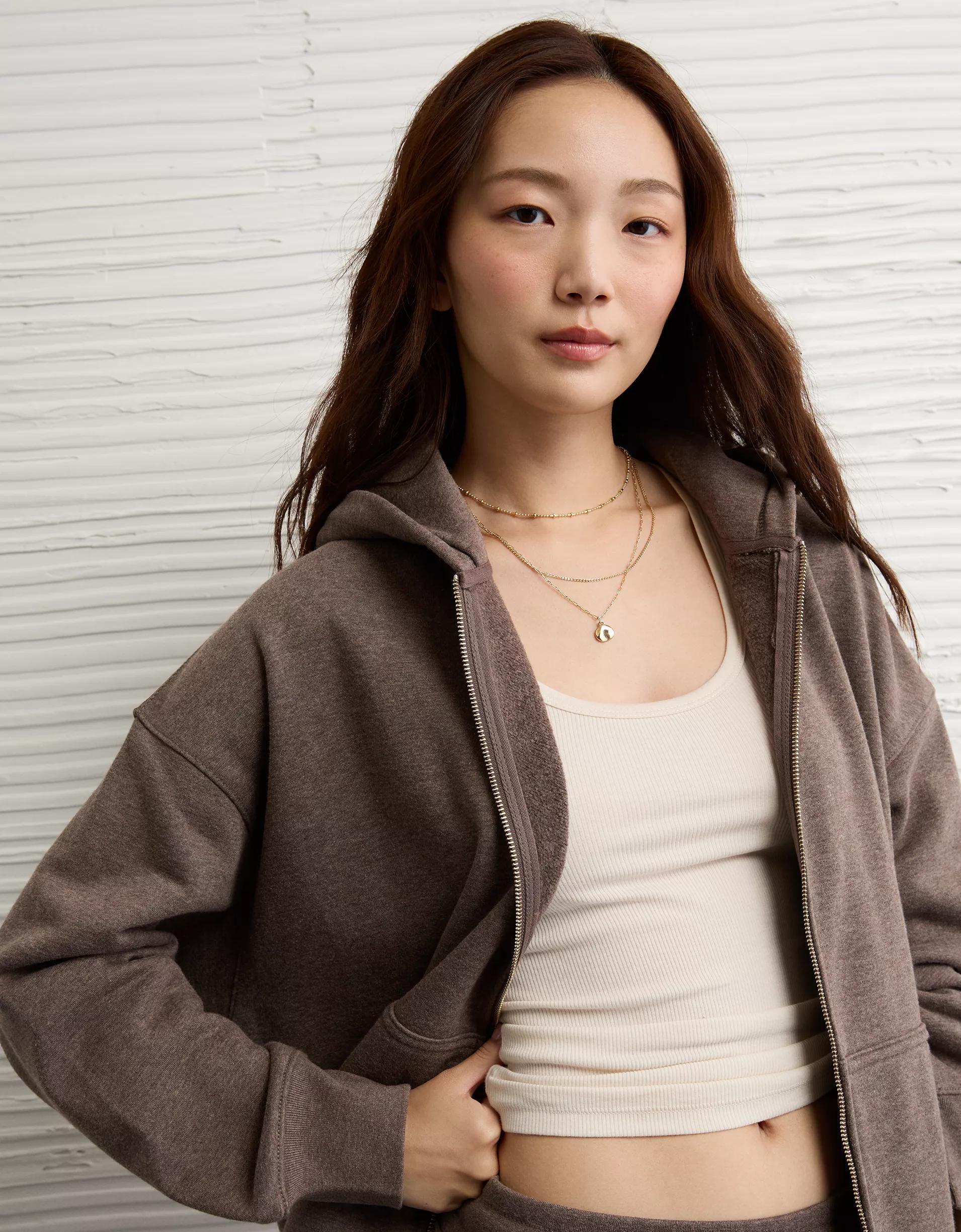 AE Everyday Luxe Oversized Zip-Up Hoodie Product Image