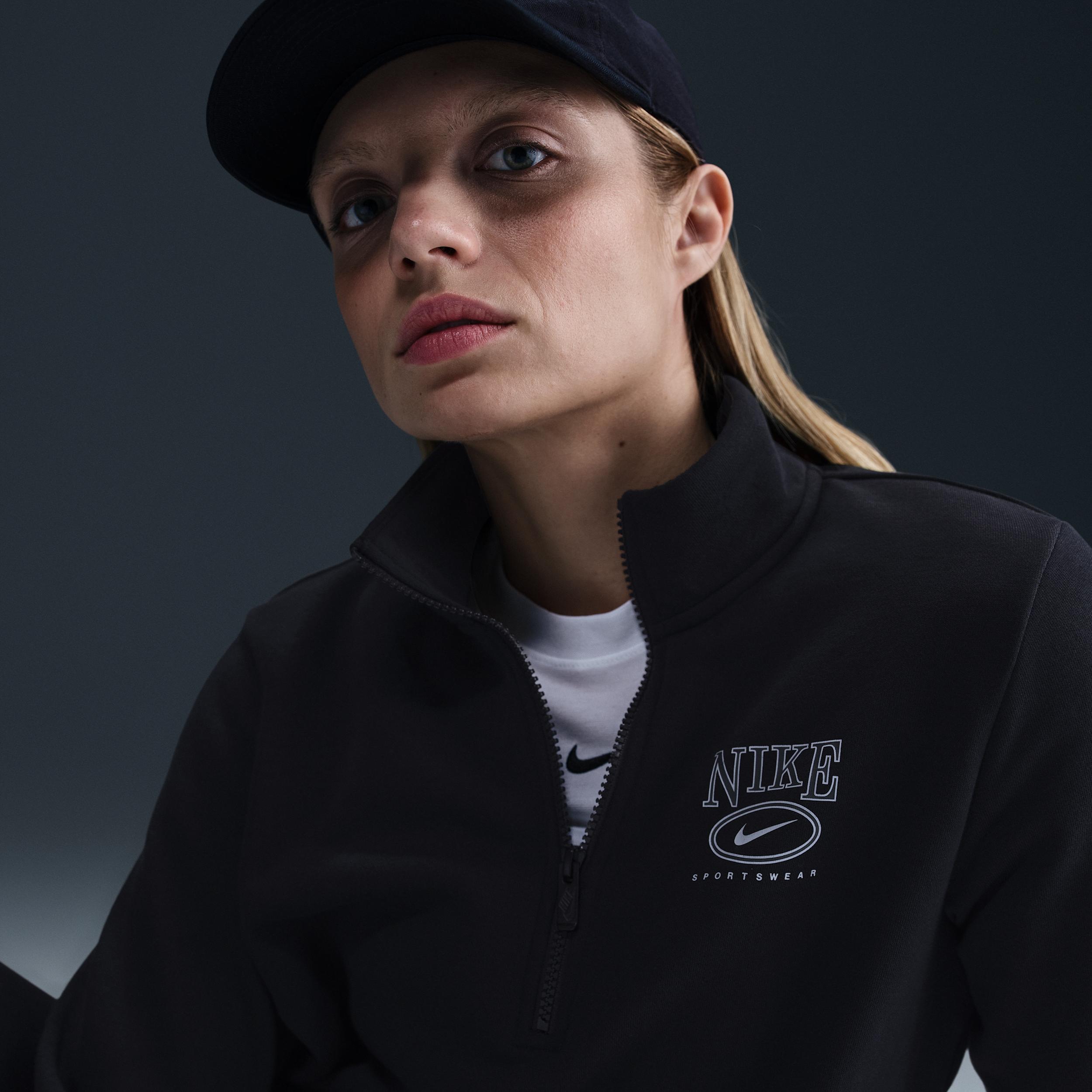 Womens Nike Sportswear Club Fleece Mock-Neck 1/2-Zip Graphic Top | HJ0985-010 Product Image