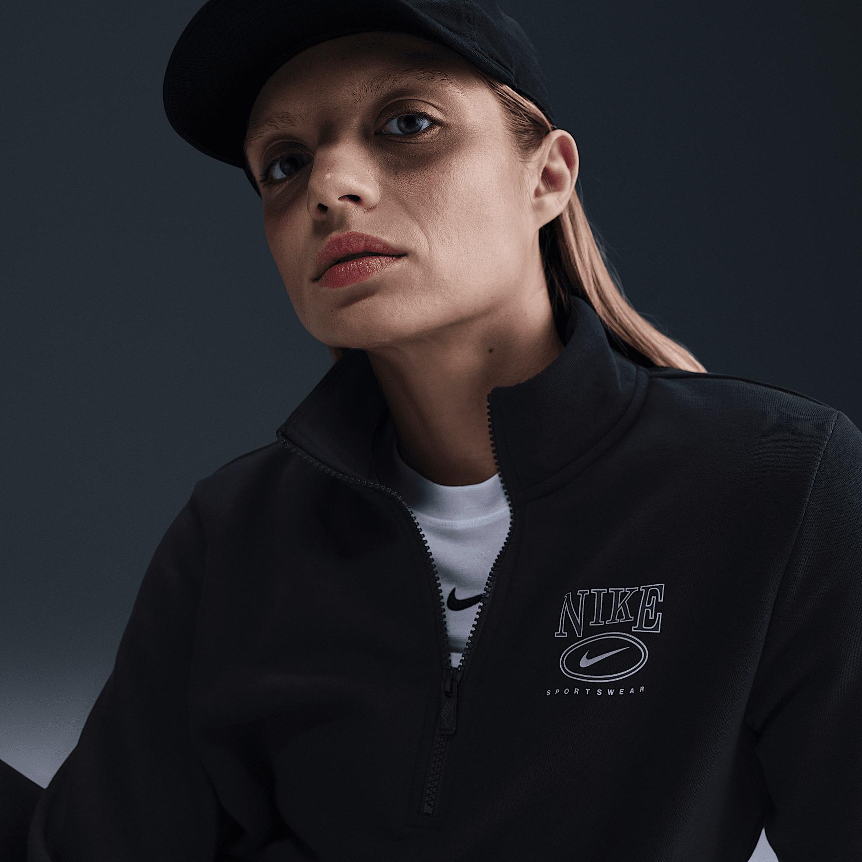 Womens Nike Sportswear Club Fleece Mock-Neck 1/2-Zip Graphic Top | HJ0985-010 Product Image