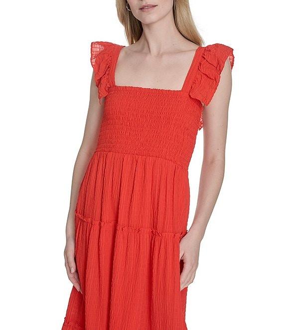 Vince Camuto Square Neck Sleeveless Tiered Midi Dress Product Image