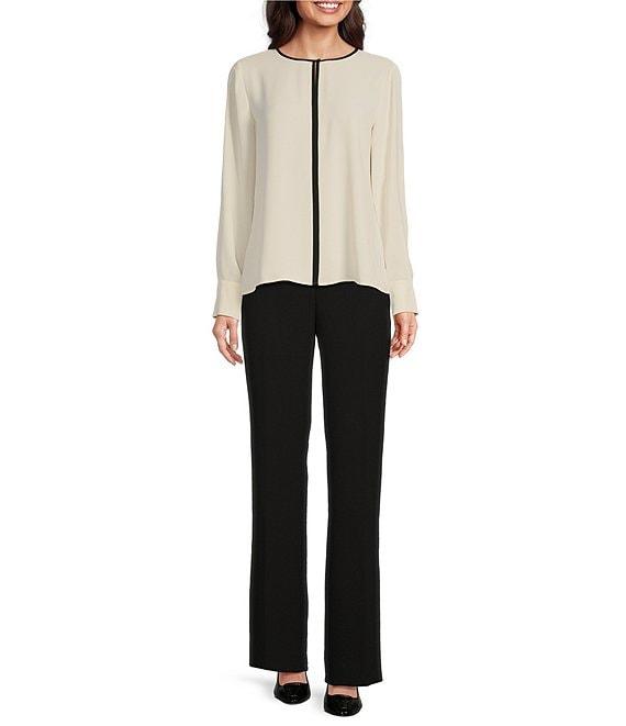 Anne Klein Cut-Out Round Neck Long Sleeve Blouse Product Image