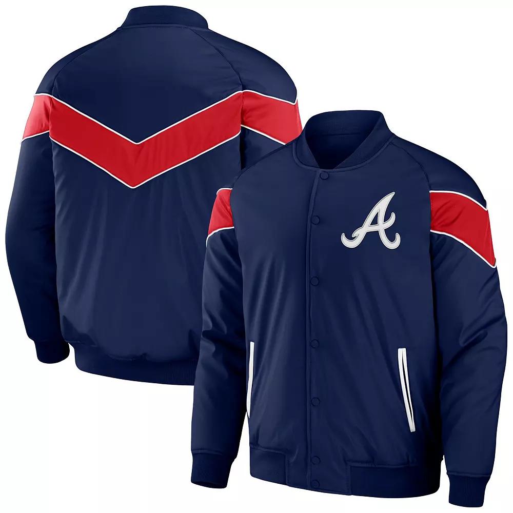 Men's Darius Rucker Collection by Fanatics Navy Atlanta Braves Baseball Raglan Full-Snap Jacket, Size: Medium, Blue Product Image