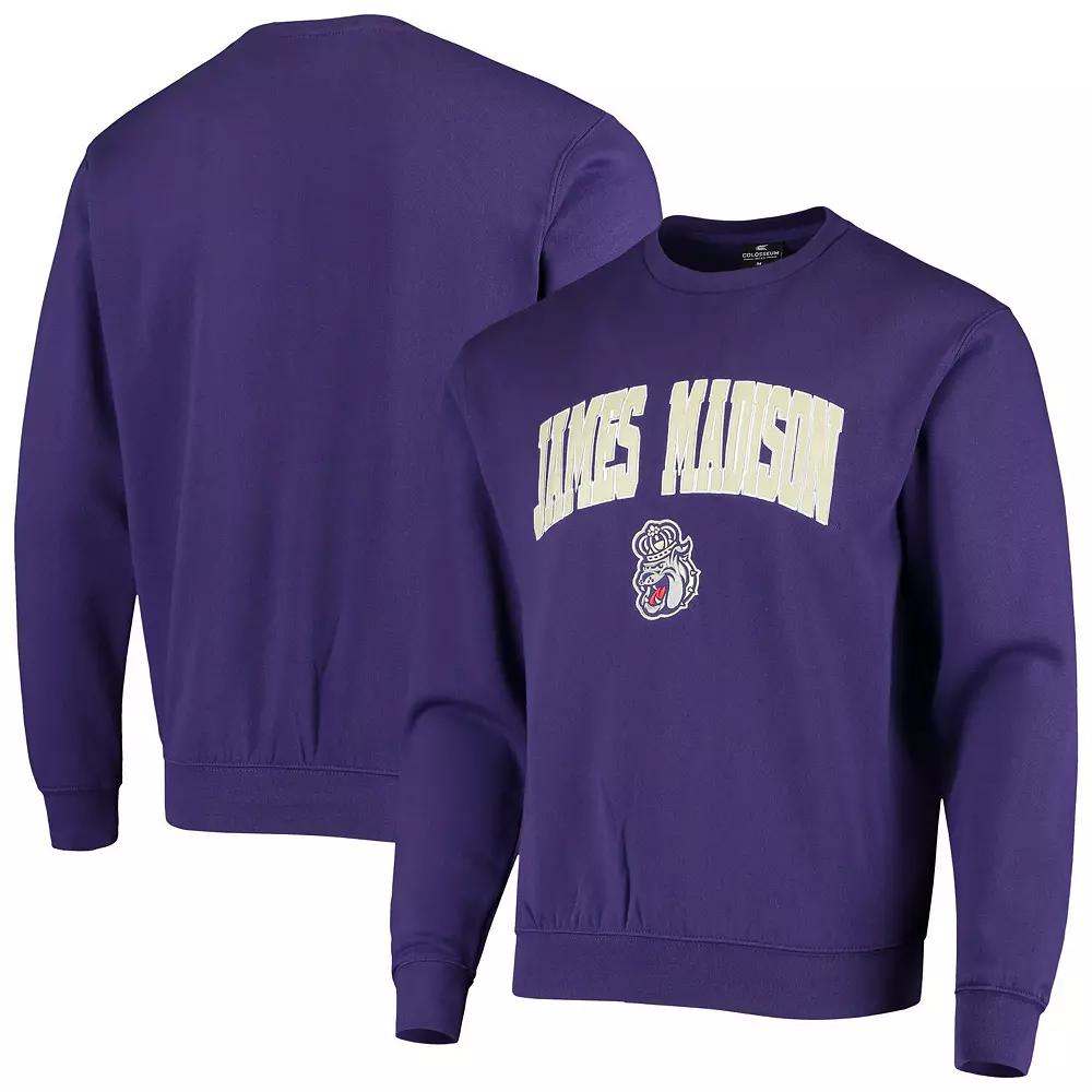 Men's Colosseum Purple James Madison Dukes Arch & Logo Tackle Twill Pullover Sweatshirt,  Product Image