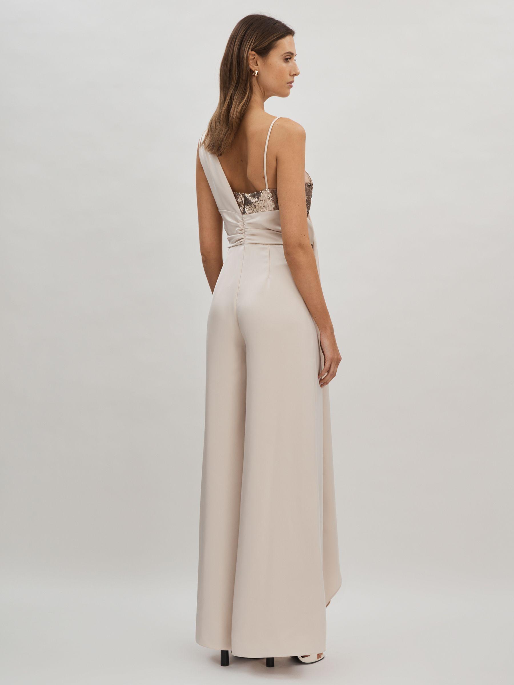 Halston Satin Sequin Wide Leg Jumpsuit in Champagne Product Image