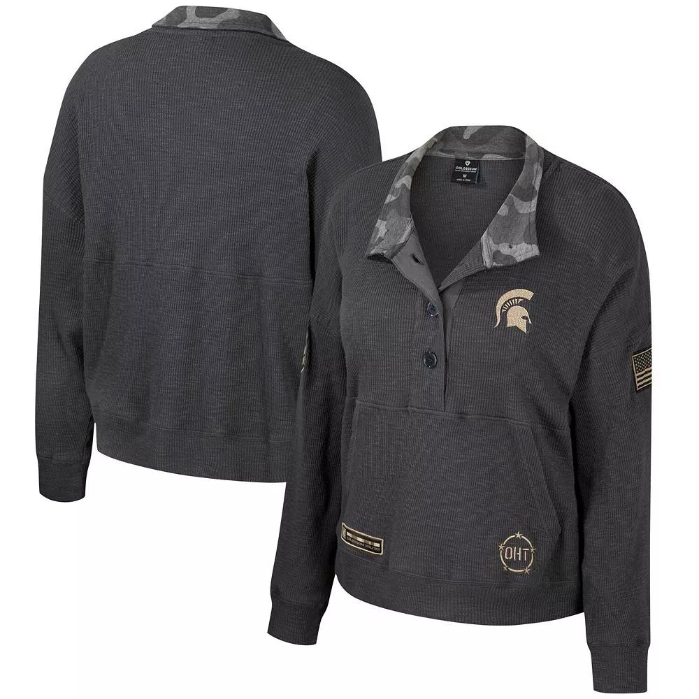 Women's Colosseum Heather Charcoal Michigan State Spartans OHT Military Appreciation Payback Henley Thermal Sweatshirt,  Product Image