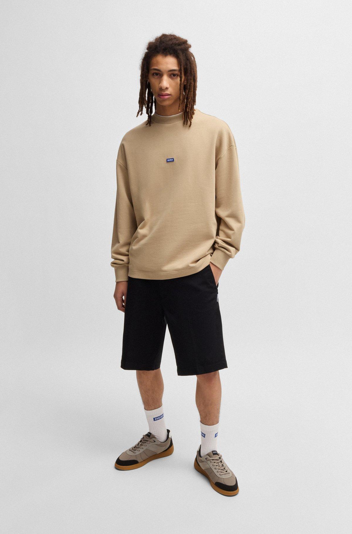 Cotton-terry sweatshirt with blue logo patch Product Image