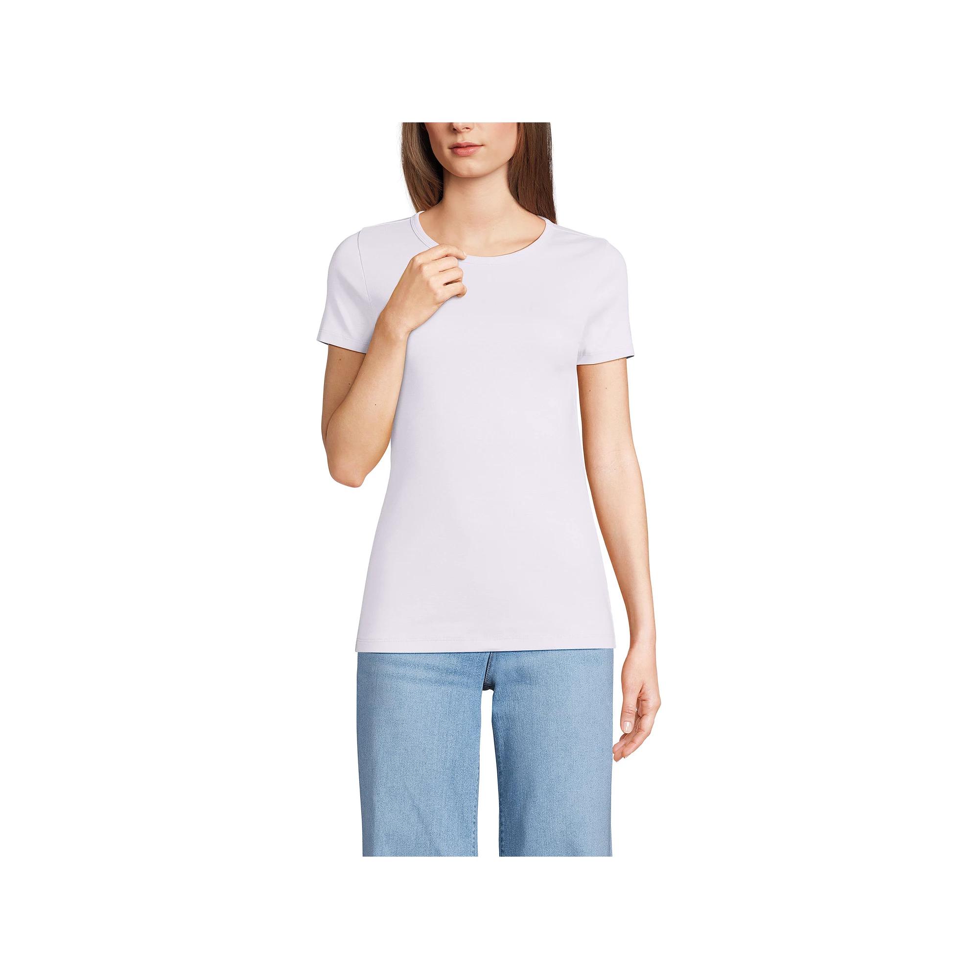 Women's Lands' End All-Cotton Crewneck Tee, Size: Medium, Blue Stencil Floral Product Image