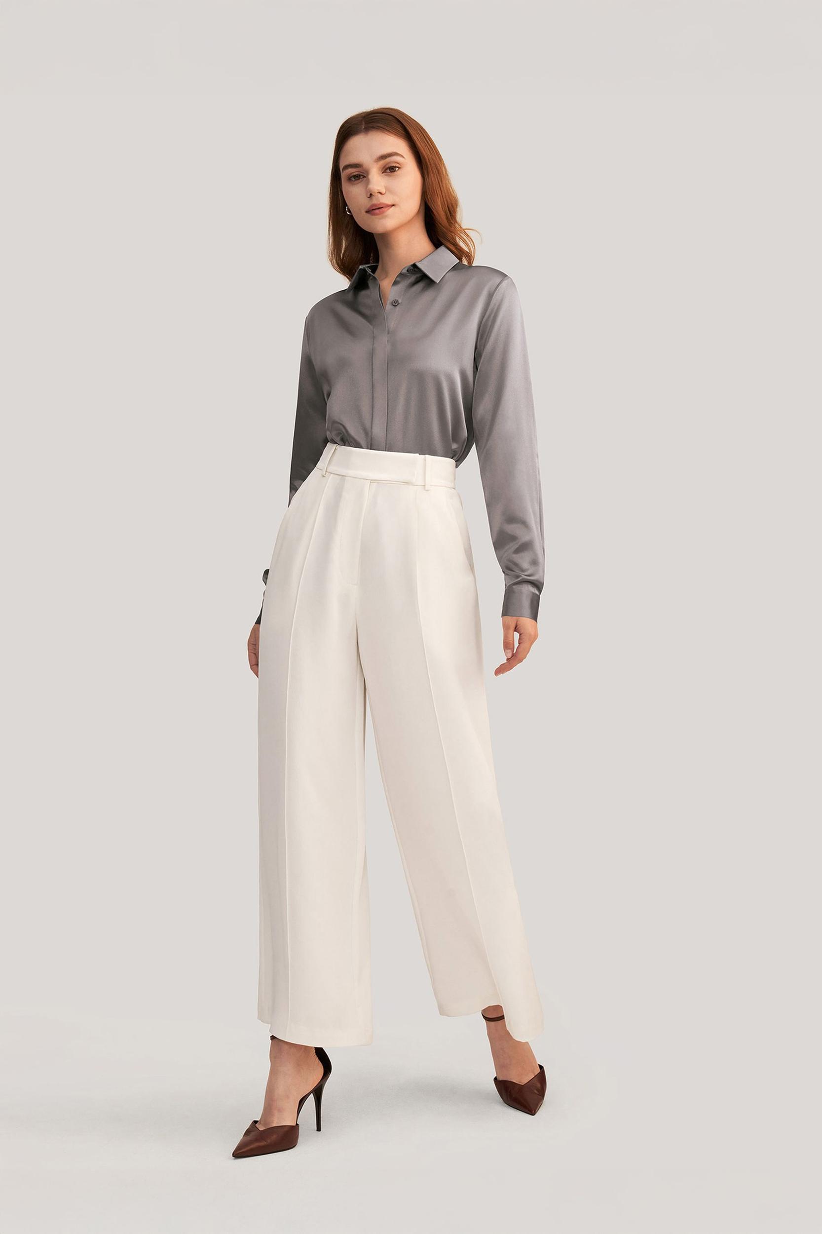 Basic Concealed Placket Silk Shirt Product Image