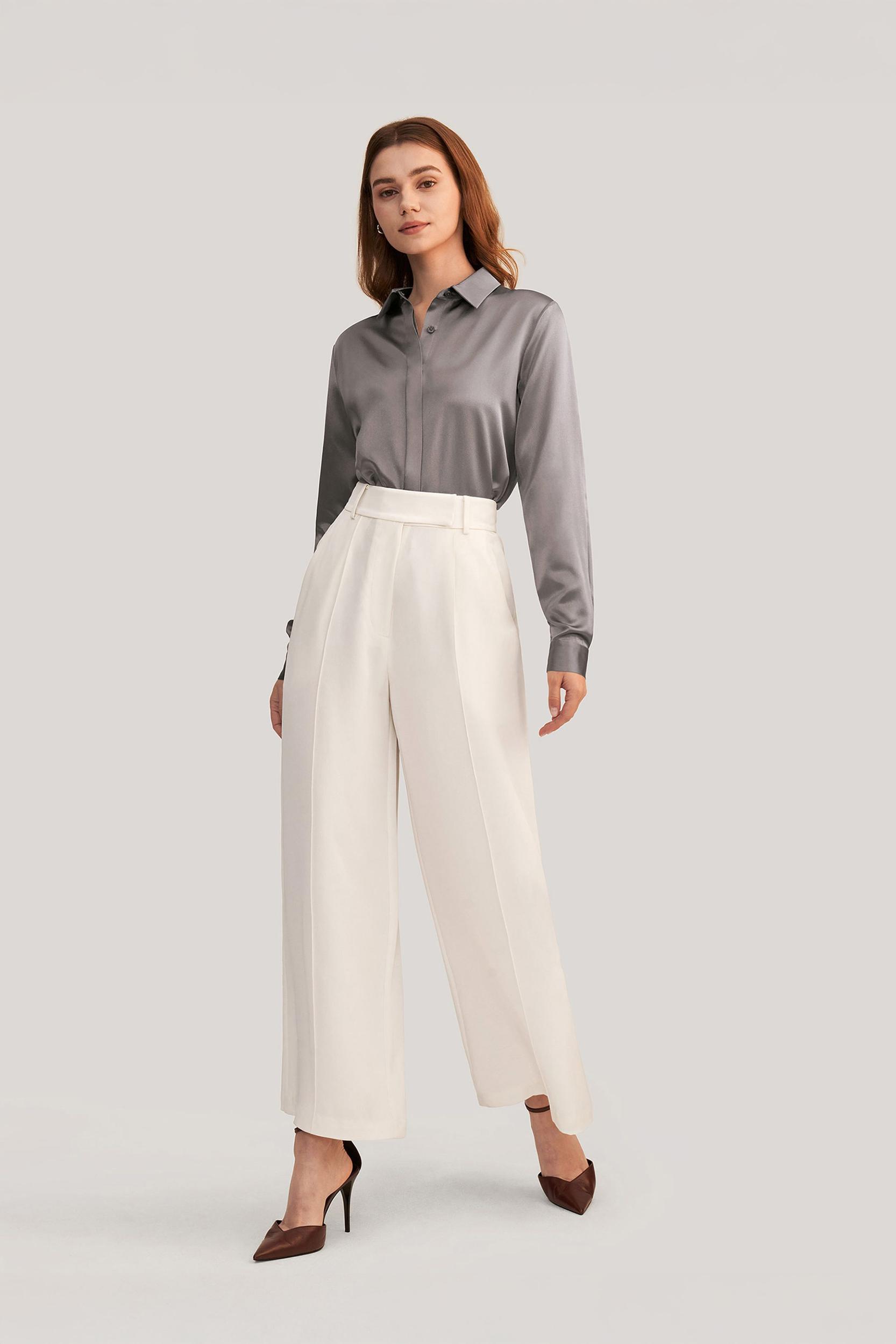 Basic Concealed Placket Silk Shirt Product Image