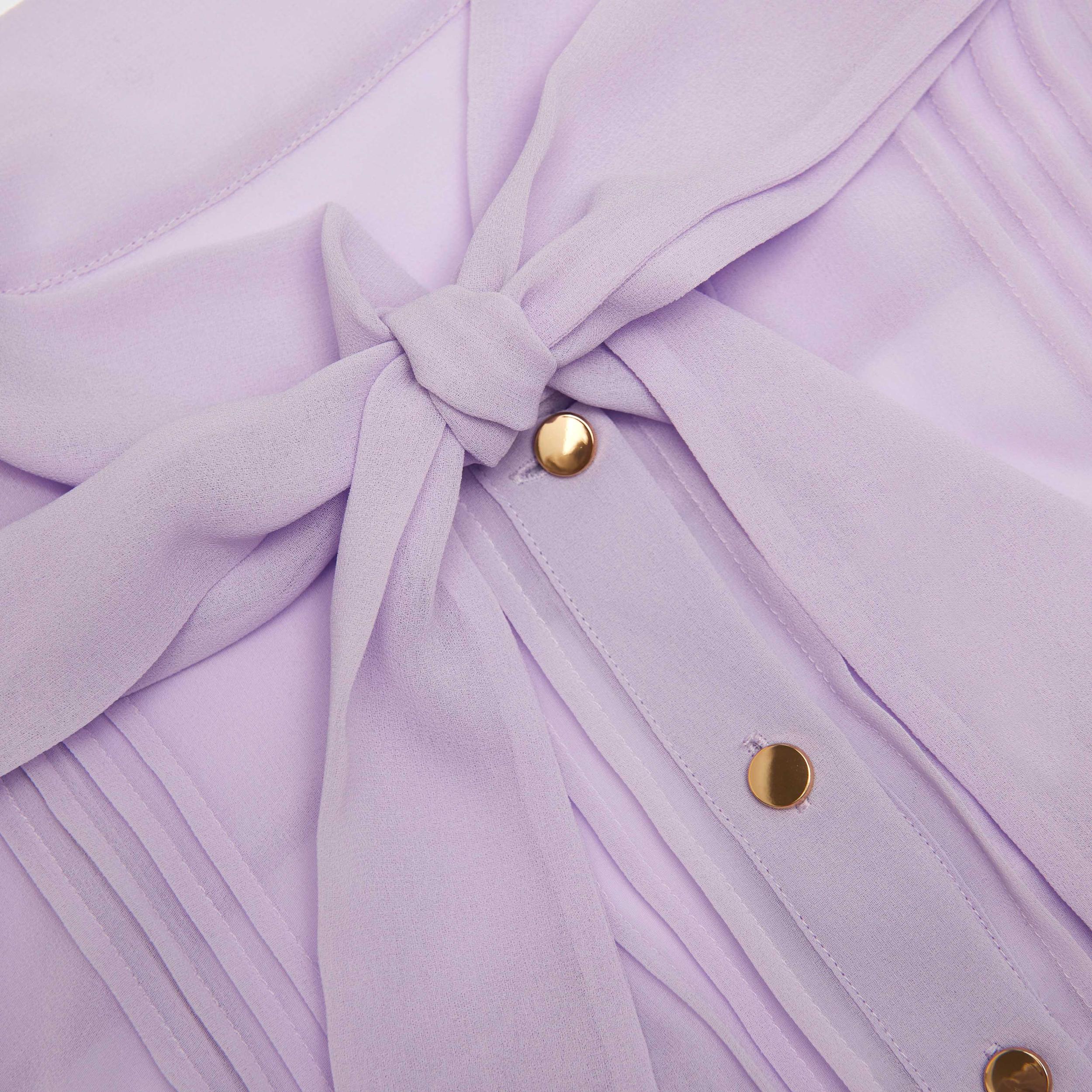 Lilac Chiffon Pussy Bow Midi Dress Product Image