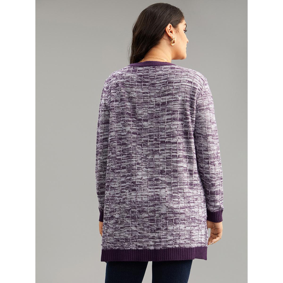 Plus Size Heather Split Side Patched Pocket Cardigan Eggplant Women Casual Loose Long Sleeve Dailywear Cardigans BloomChic 26/4X Product Image