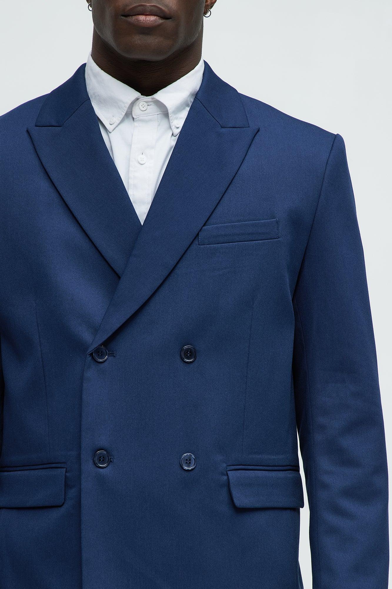 Gabardine Double Breasted Blazer - Navy Product Image