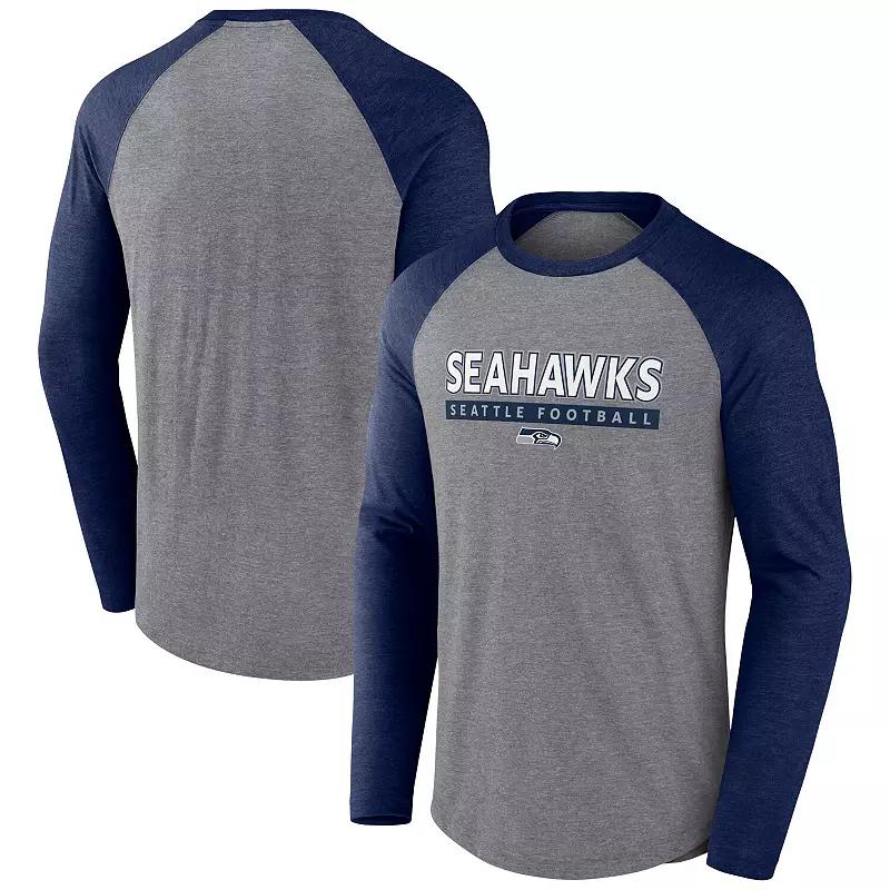 Men's Fanatics Heather Gray/Navy Chicago Bears Tri-Blend Raglan Long Sleeve T-Shirt, Size: Small, Grey Product Image