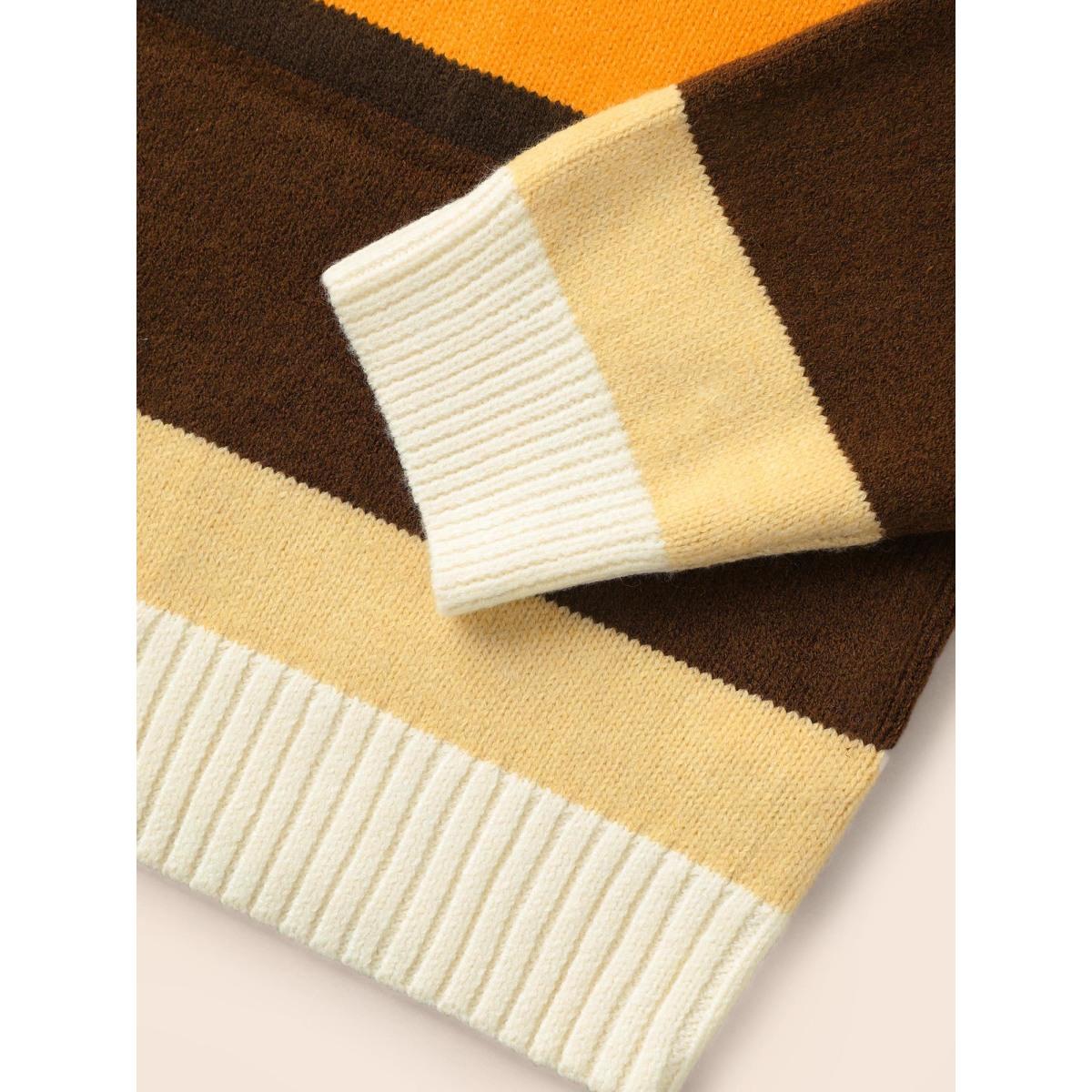 Plus Size Contrast Striped Drop Shoulder Sleeve Pullover Multicolor Women Casual Long Sleeve Round Neck Everyday Pullovers BloomChic 28/5X Product Image