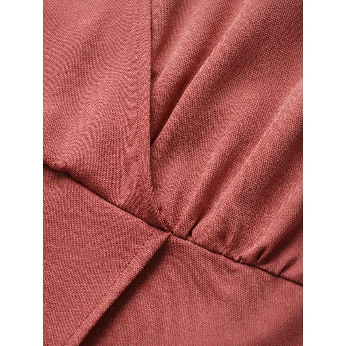 Plus Size Anti-Wrinkle Solid Shirt Collar Wrap Hem Dress Salmon Women At the Office Asymmetrical Shirt collar Short sleeve Curvy BloomChic 30/6X Product Image