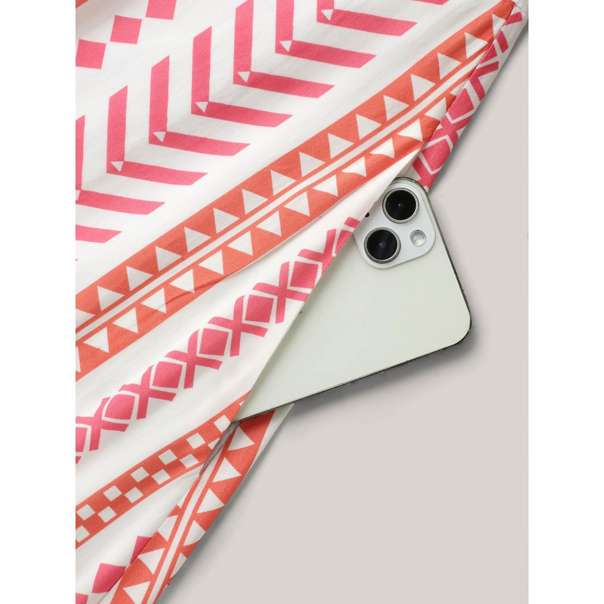 Plus Size Geometric Stripes V-Neck Midi Dress Watermelon Women Non V-neck Short sleeve Curvy BloomChic 28/5X Product Image