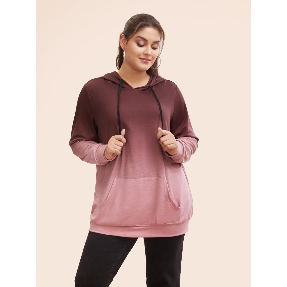 Plus Size Ombre Pocket Drawstring Hooded Sweatshirt Women Green Leisure Elastic cuffs Hooded Casual Sweatshirts BloomChic 22-24/3X Product Image