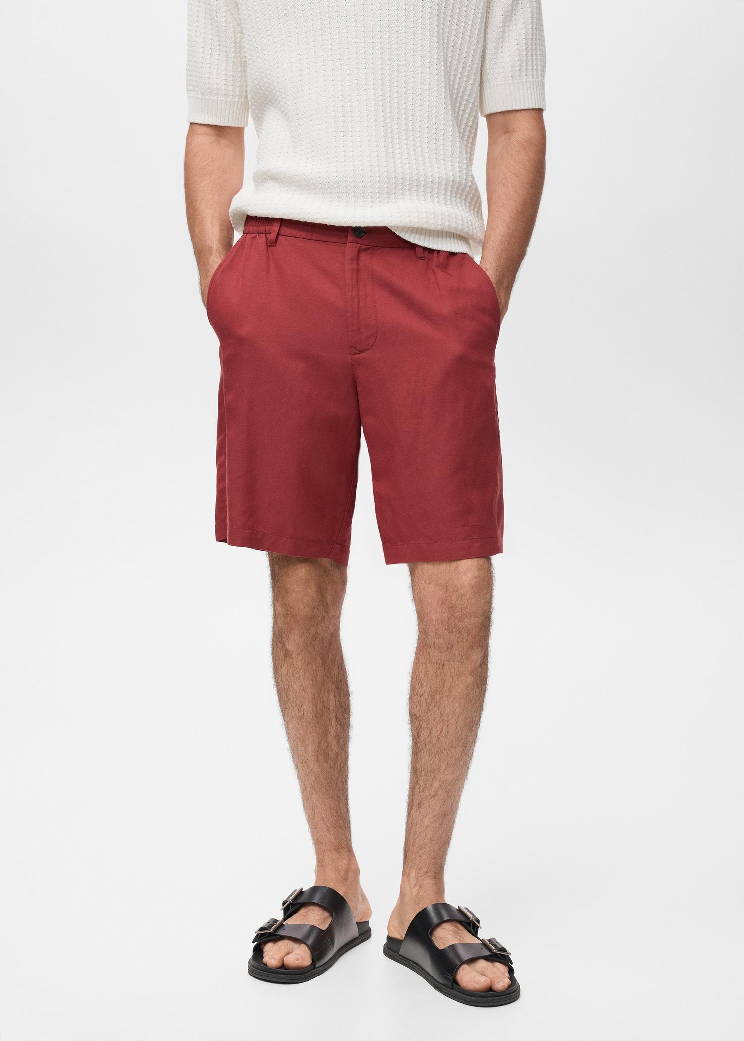 Linen-blend shorts with an elastic waistband - Men | MANGO USA Product Image