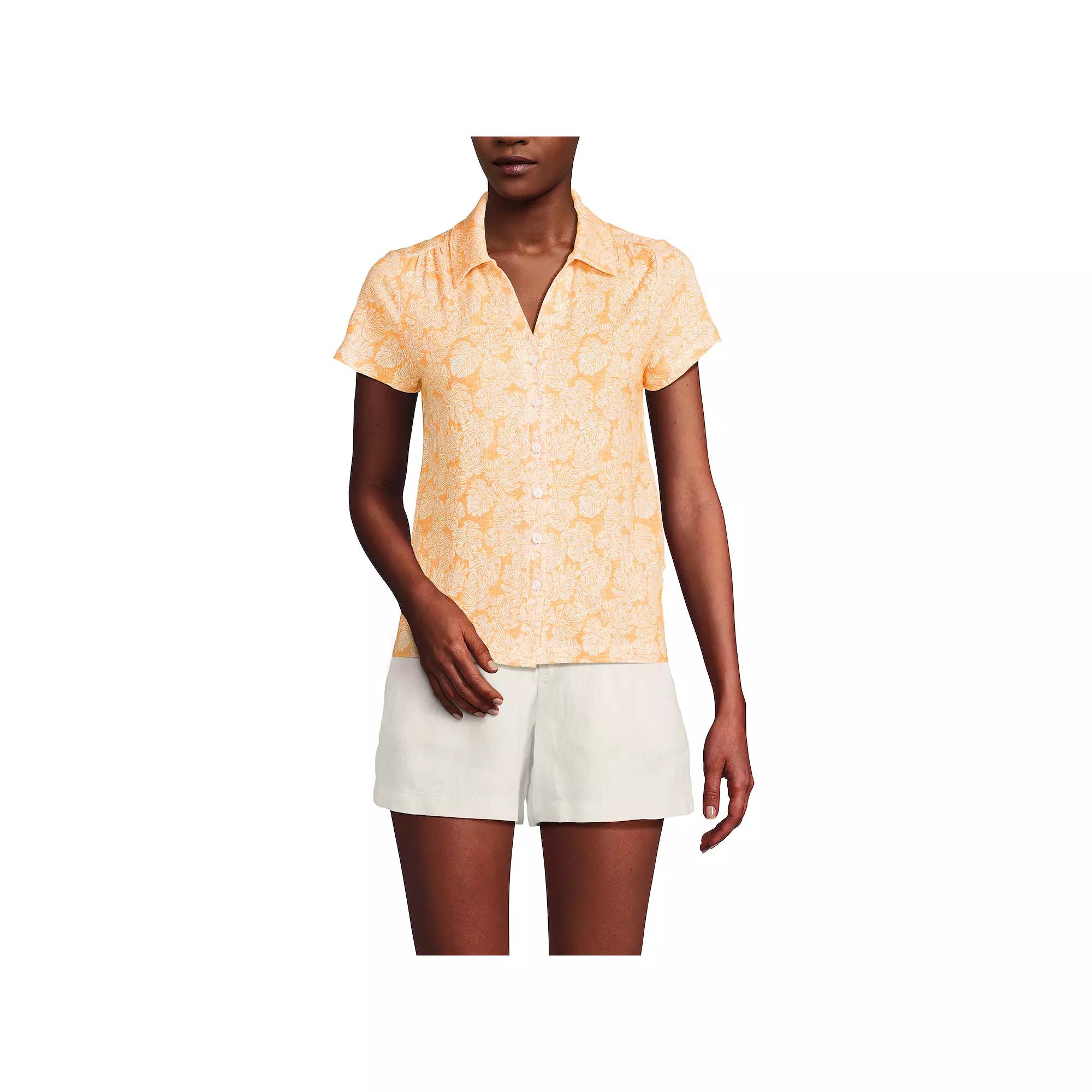 Women's Lands' End Short Sleeve Button Front Polo,  Product Image