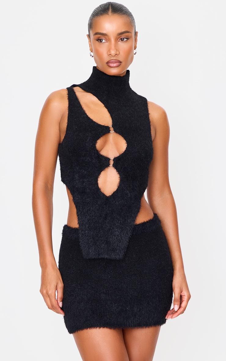 Black Soft Knit Mini Skirt Product Image