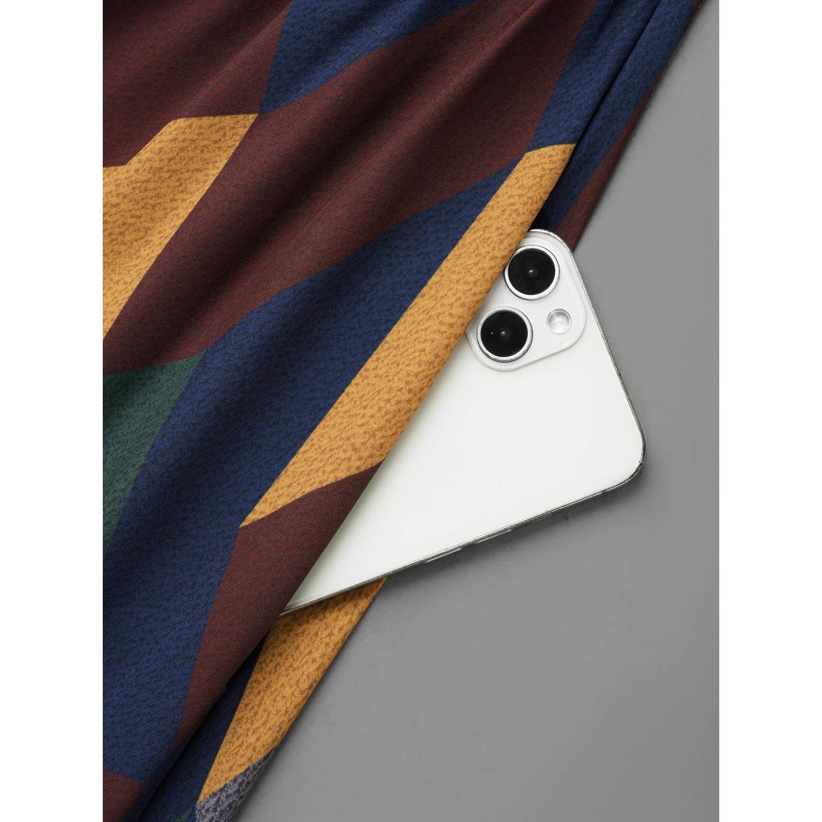 Plus Size Geometric Print Fit and Flare Midi Dress Multicolor Women Elegant Non Overlap Collar Half Sleeve Curvy BloomChic 18-20/2X Product Image