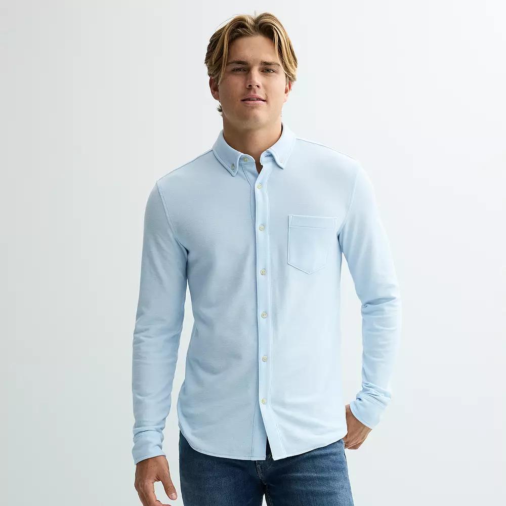 Men's Sonoma Goods For Life® Long Sleeve Pique Button-Up Shirt,  Product Image