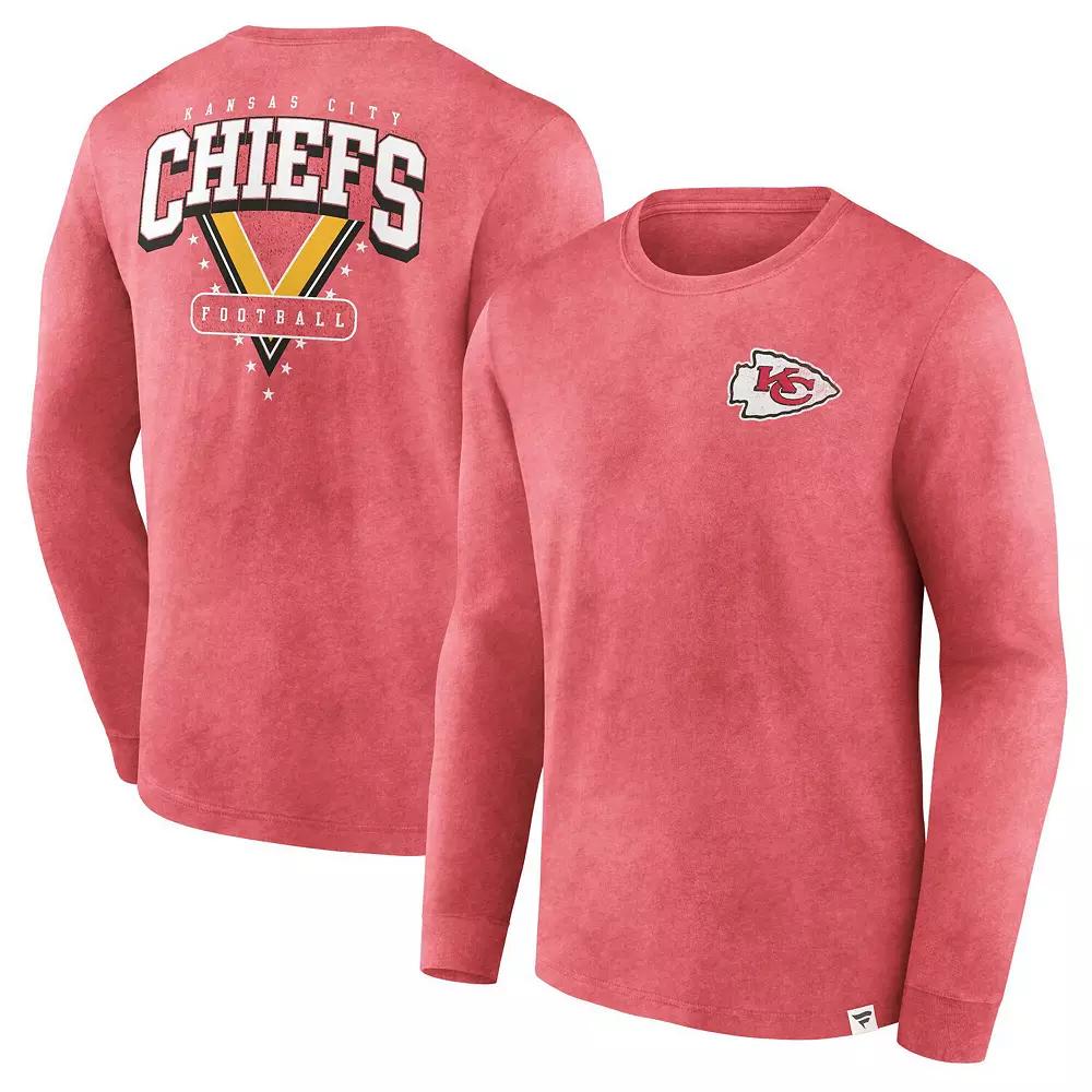 Men's Fanatics  Heather Red Kansas City Chiefs Heritage Snow Wash Long Sleeve T-Shirt, Size: 4XL Product Image